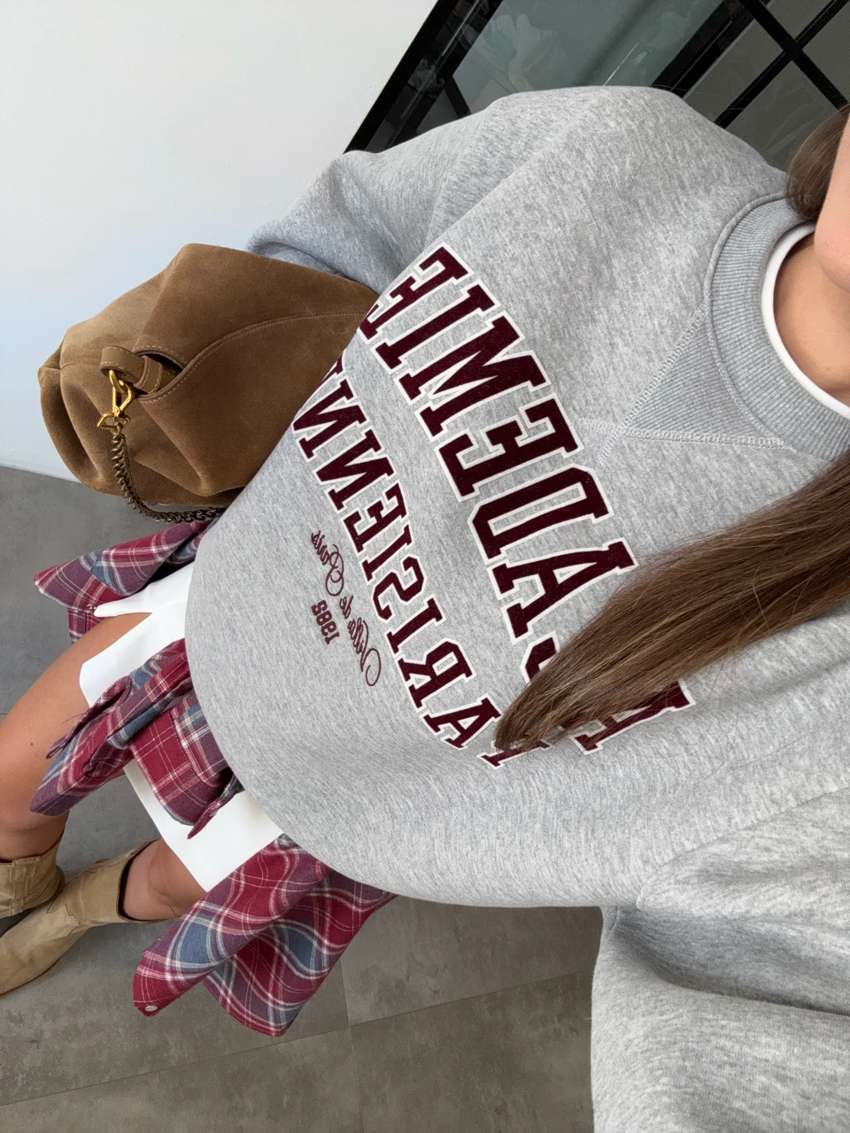 İÇİ ŞARDONLU OVERSİZE BASKILI GRİ SWEATSHİRT