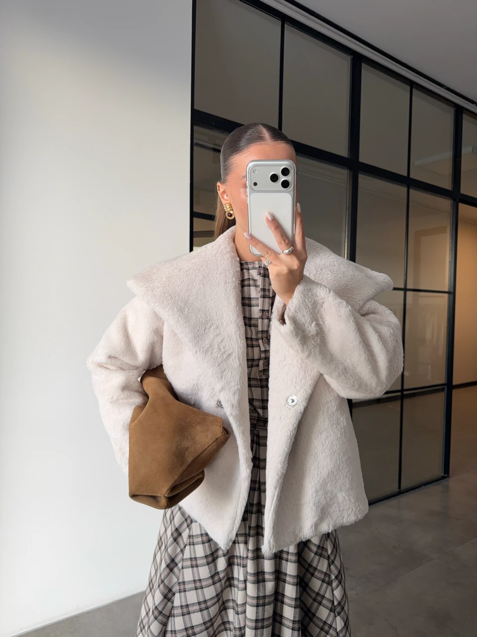 ŞAL YAKA KÜRK MONT - Taş