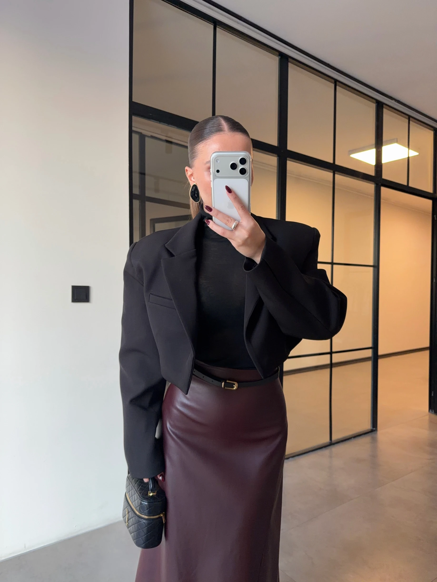 KEMERLİ MAXİ BORDO DERİ ETEK