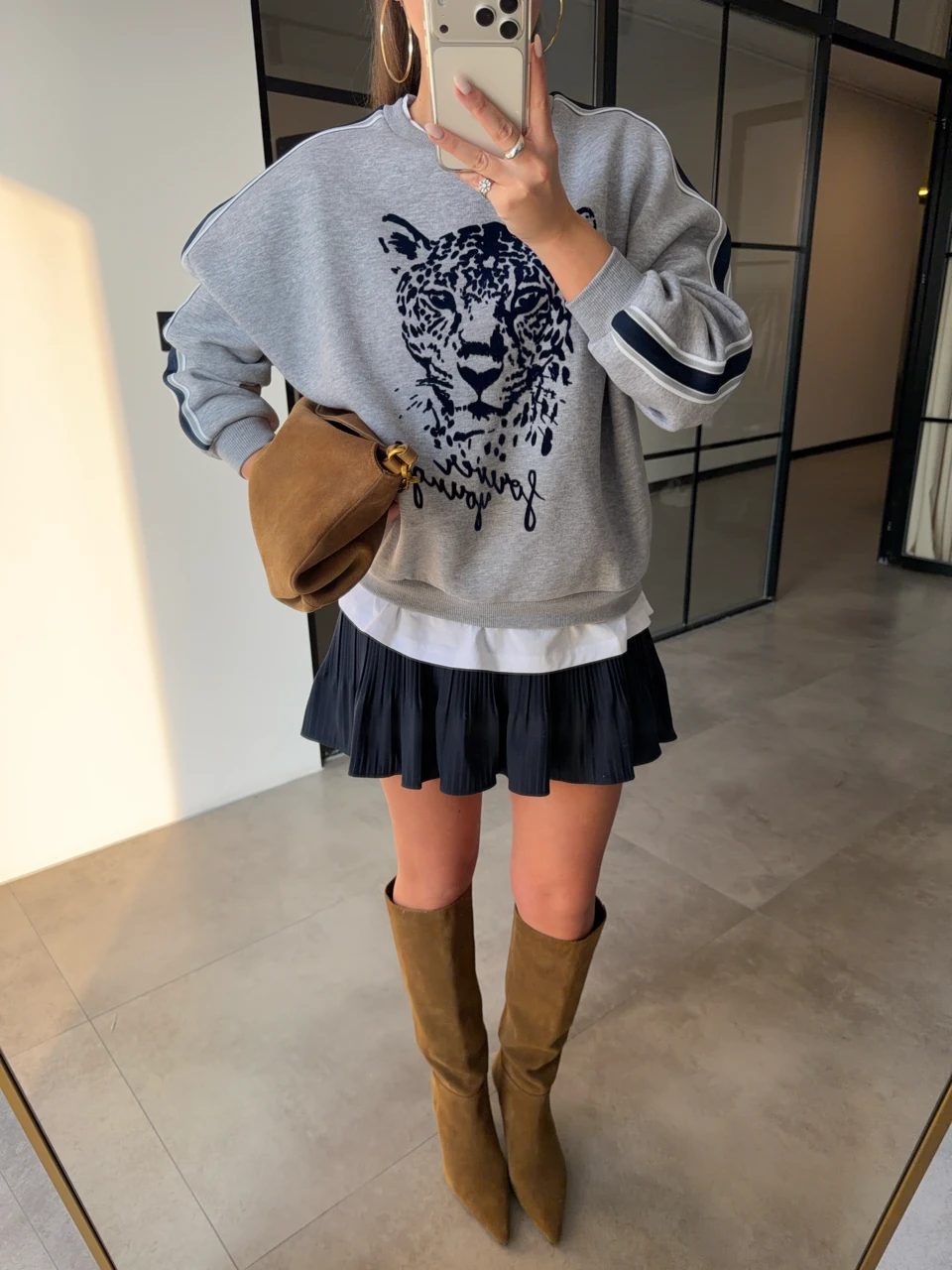 KAPLAN BASKILI T-SHİRT DETAYLI ŞARDONLU SWEATSHİRT