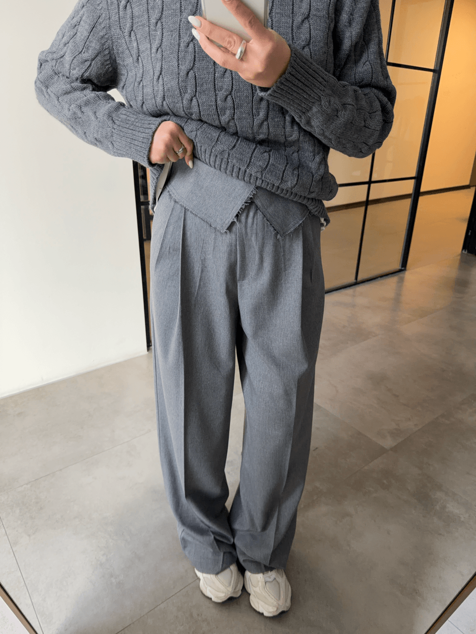 BEL DETAYLI GRİ PALAZZO PANTOLON