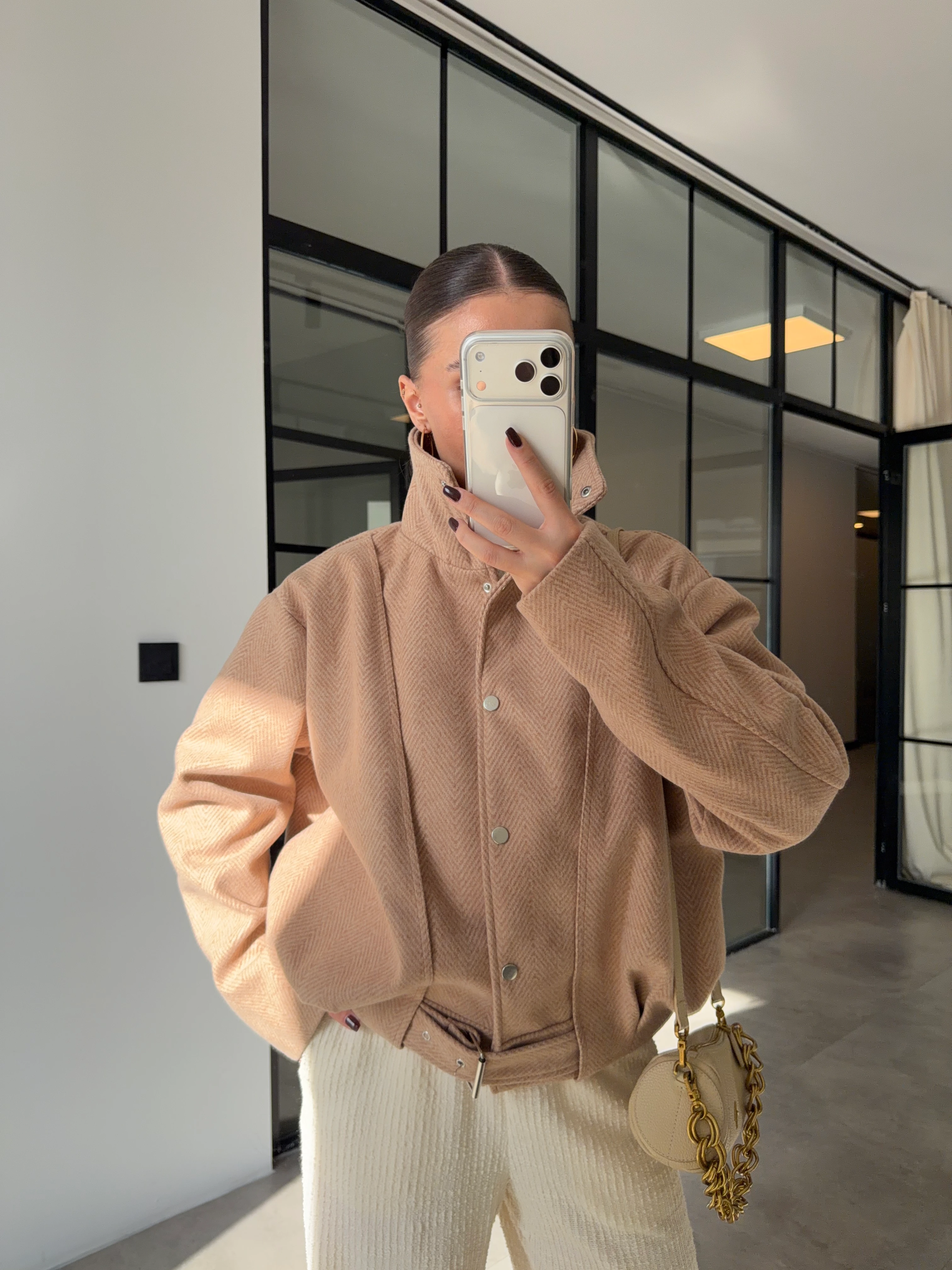 BALIKSIRTI DESEN CAMEL KAŞE CEKET