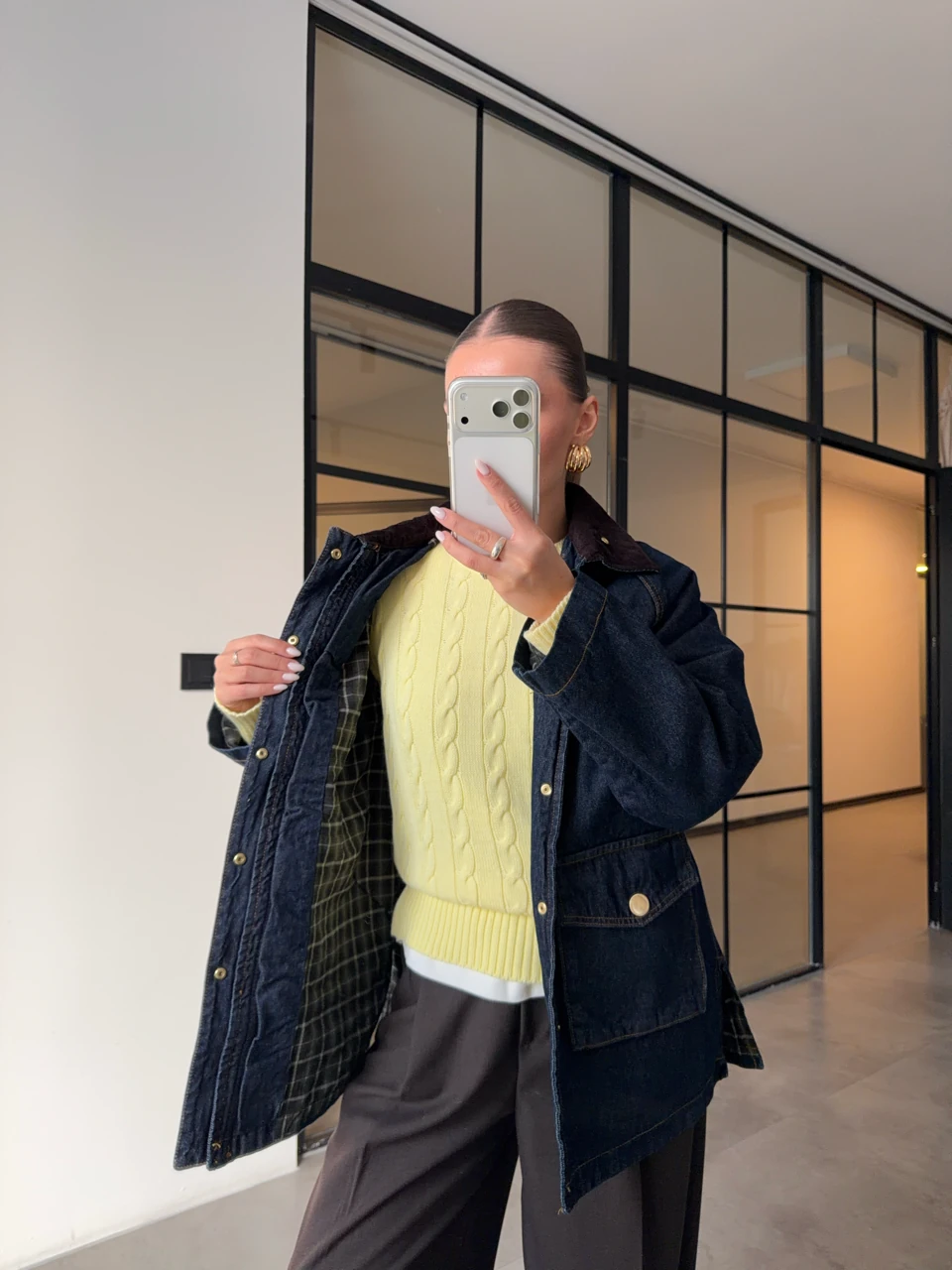 KADİFE YAKALI EKOSE ASTARLI DENİM CEKET