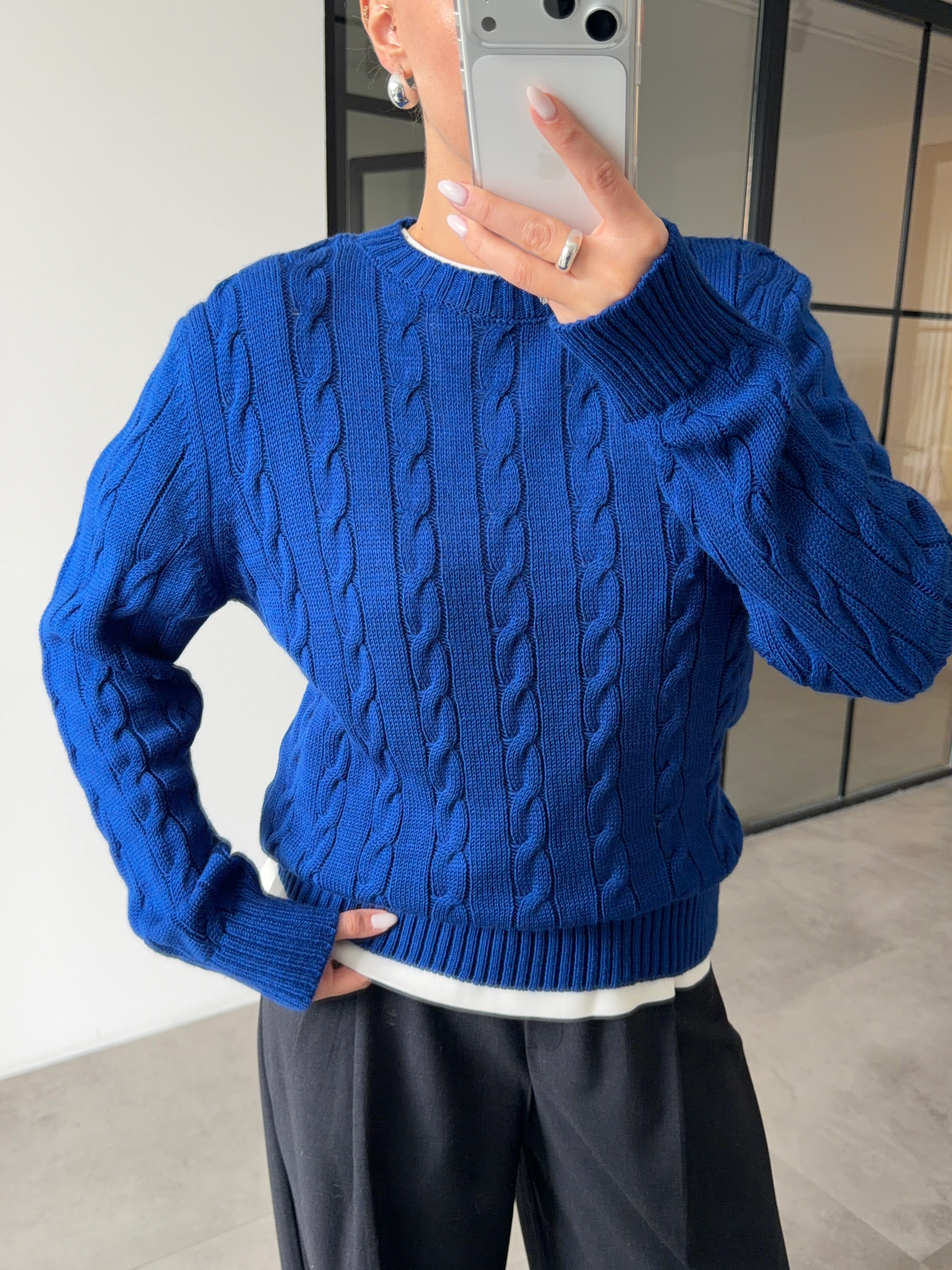 SAÇ ÖRGÜ SAKS MAVİ TRİKO KAZAK