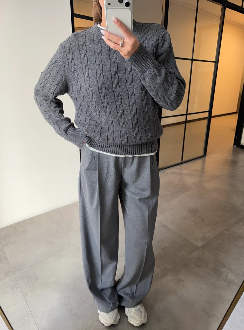 SAÇ ÖRGÜ ANTRASİT TRİKO KAZAK