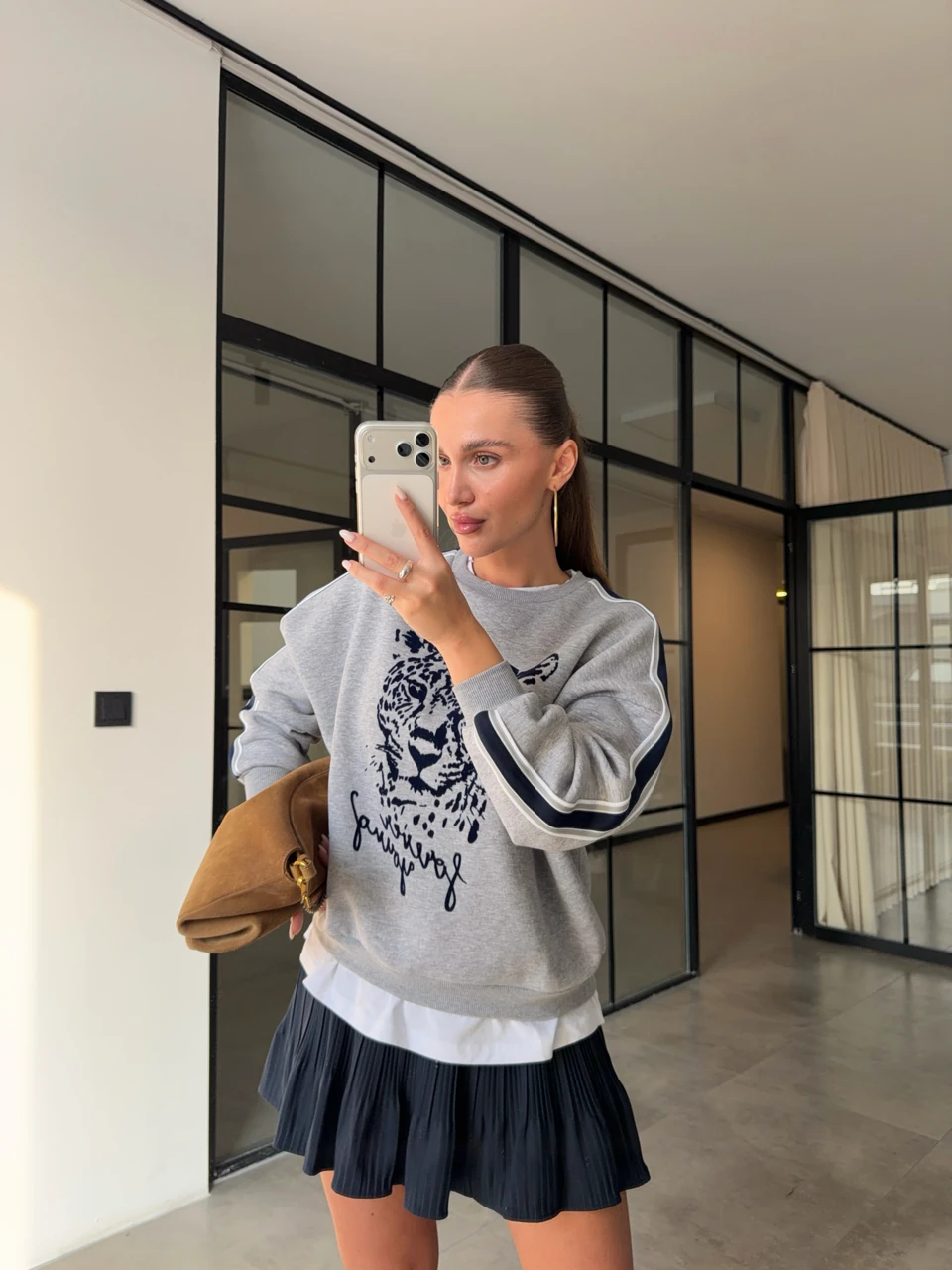 KAPLAN BASKILI T-SHİRT DETAYLI ŞARDONLU SWEATSHİRT