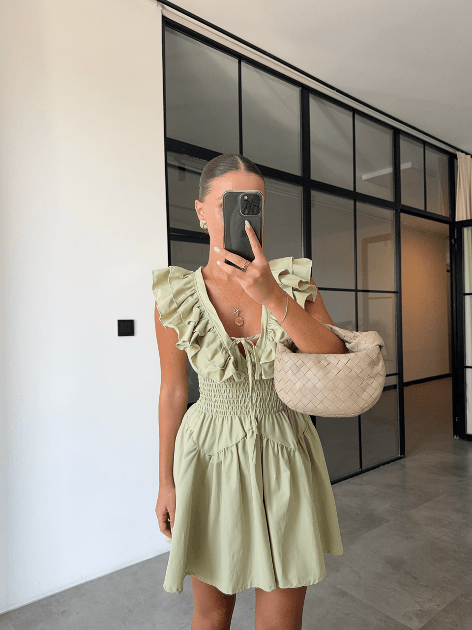 HAKI MINI DRESS WITH FRILLED COLLAR