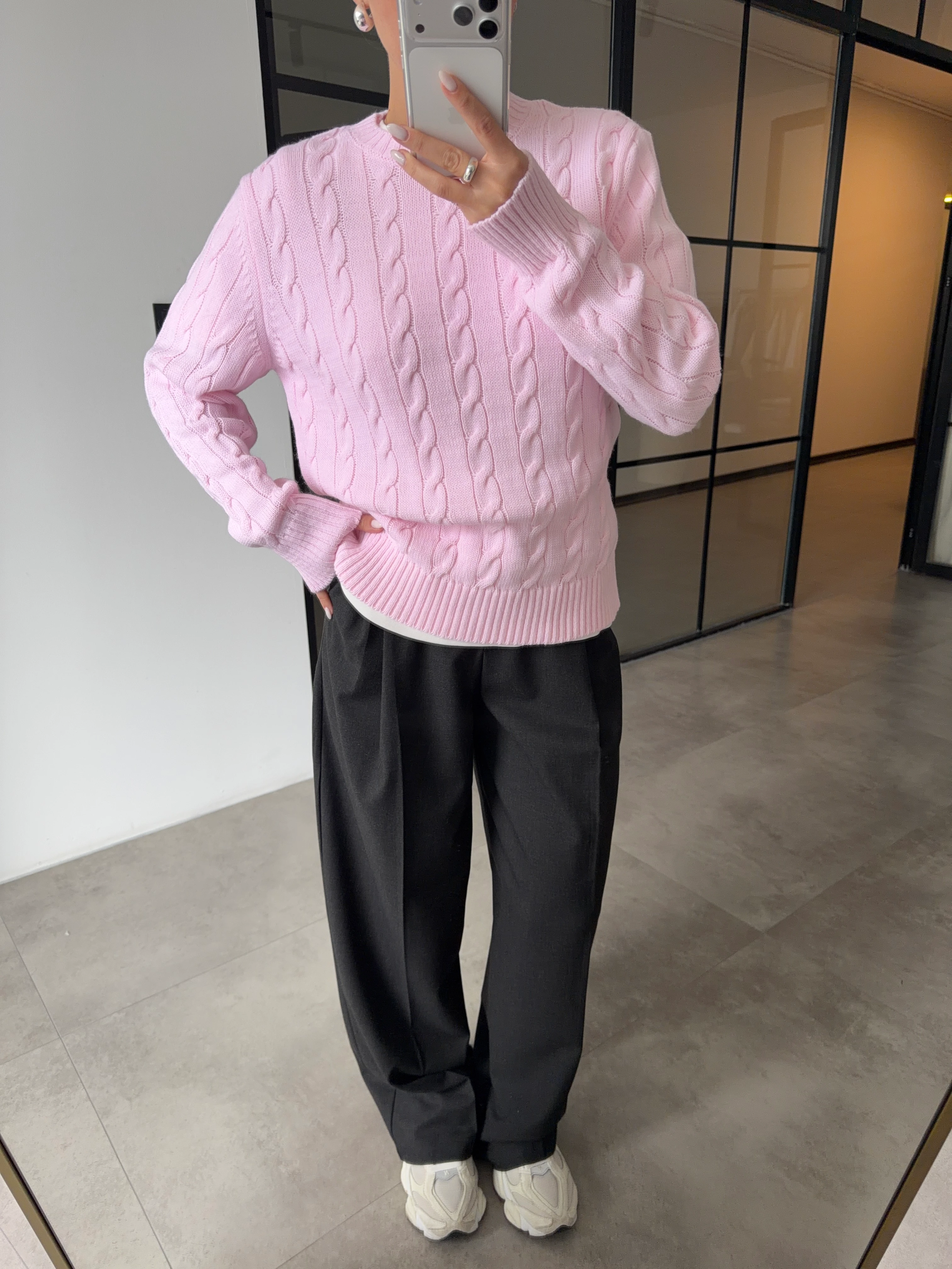 SAÇ ÖRGÜ TOZ PEMBE TRİKO KAZAK