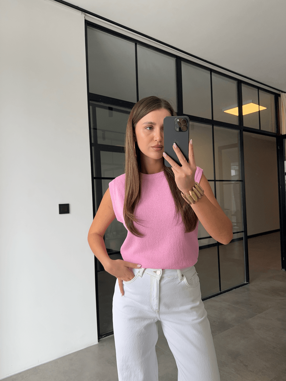 BİSİKLET YAKA PEMBE TRİKO BLUZ
