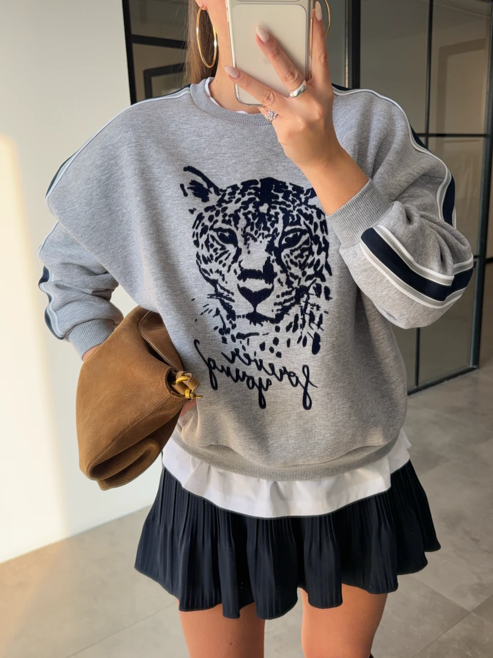 KAPLAN BASKILI T-SHİRT DETAYLI ŞARDONLU SWEATSHİRT