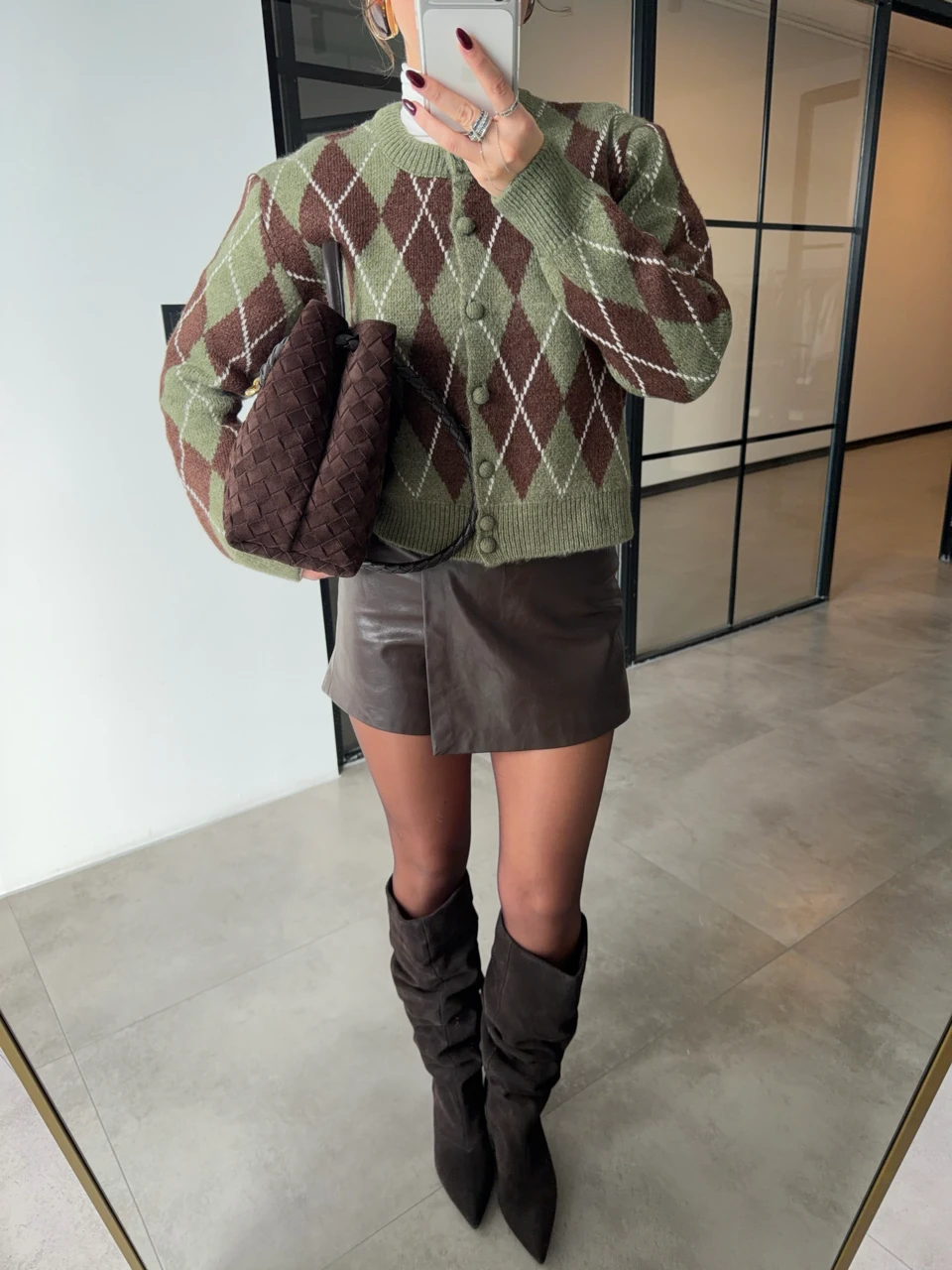 BAKLAVA DESENLİ YEŞİL-KAHVE HIRKA