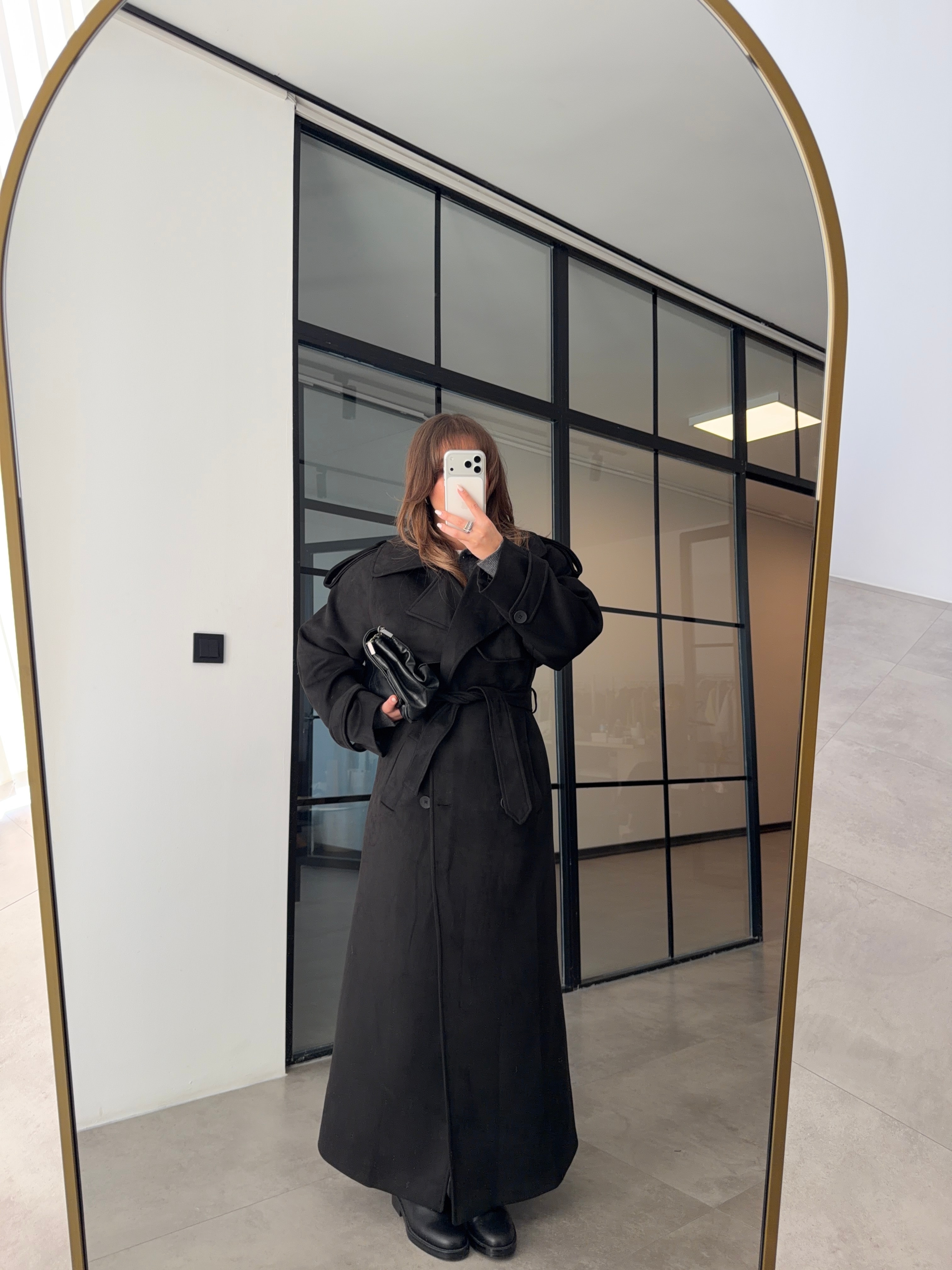 PREMİUM VATKALI SİYAH SÜET TRENÇKOT