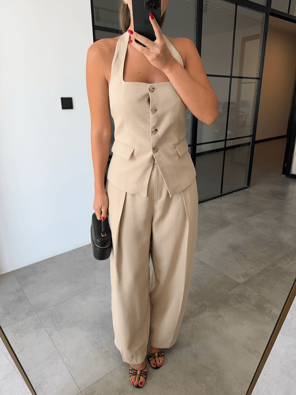 BOL KESİM PANTOLON YELEK CAMEL TAKIM