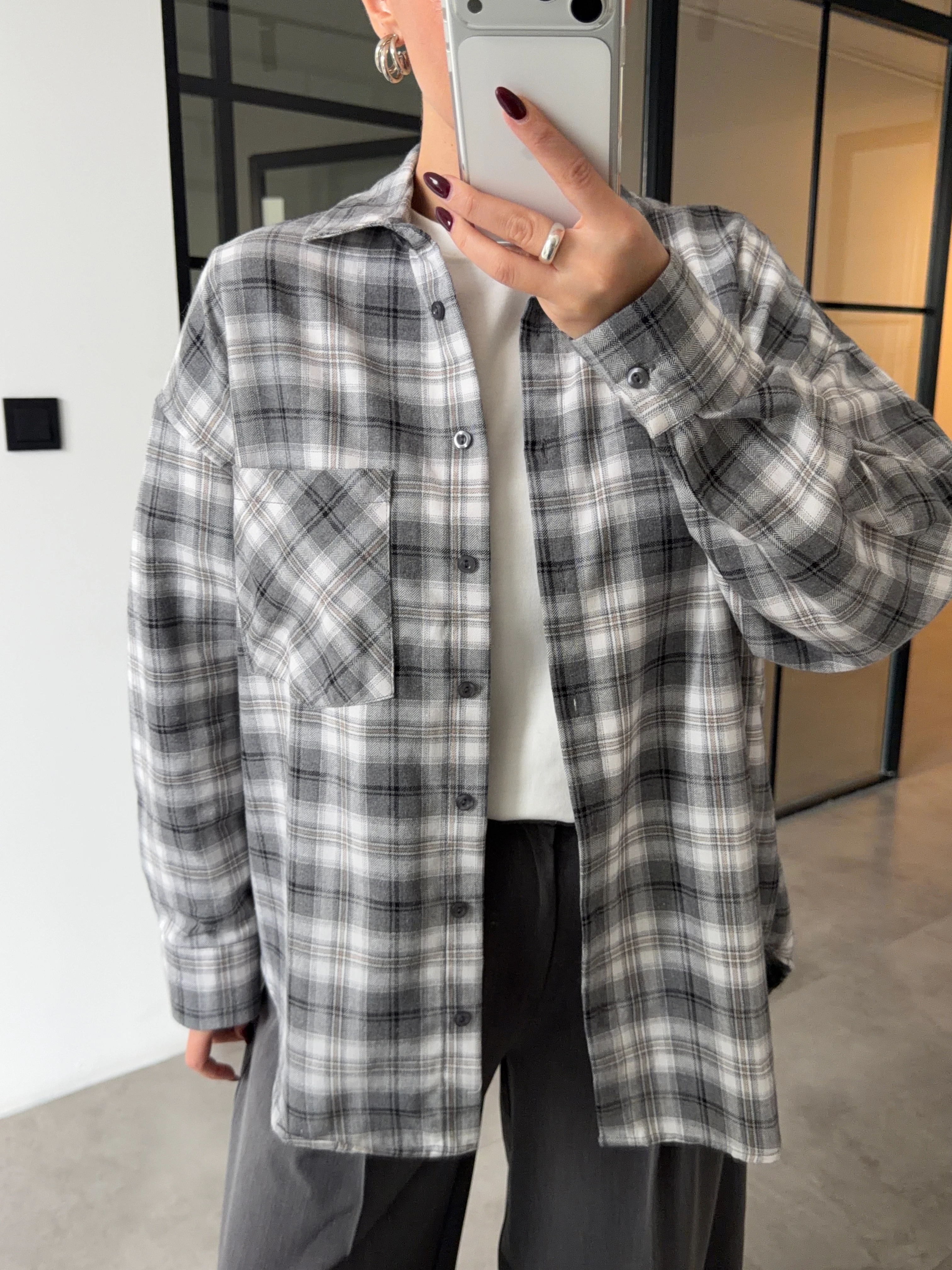 TEK CEPLİ GRİ EKOSE ODUNCU GÖMLEK