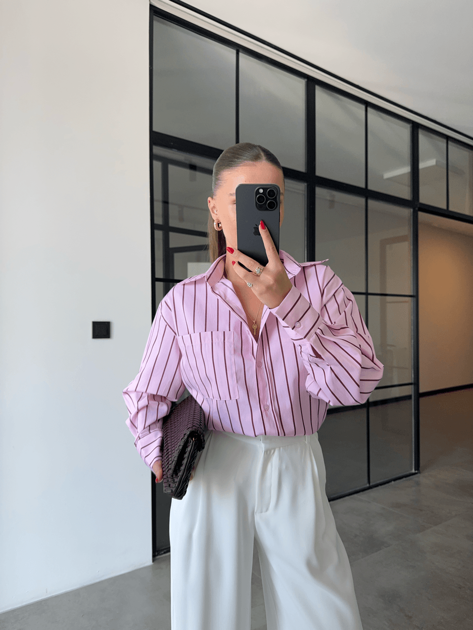 BORDO ÇİZGİLİ PEMBE POPLİN GÖMLEK
