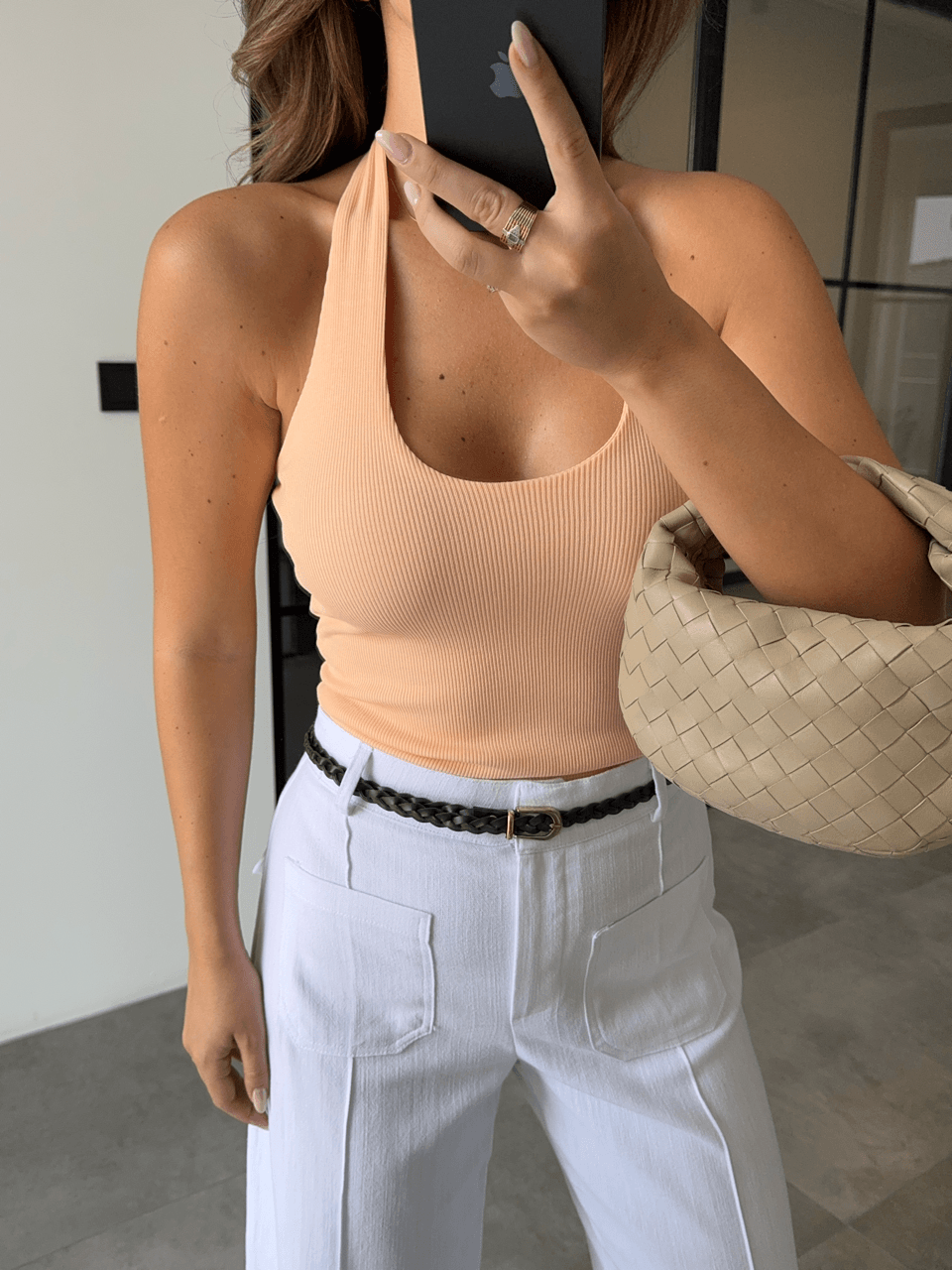 BOYUNDAN GEÇMELİ FİTİLLİ TURUNCU BLUZ