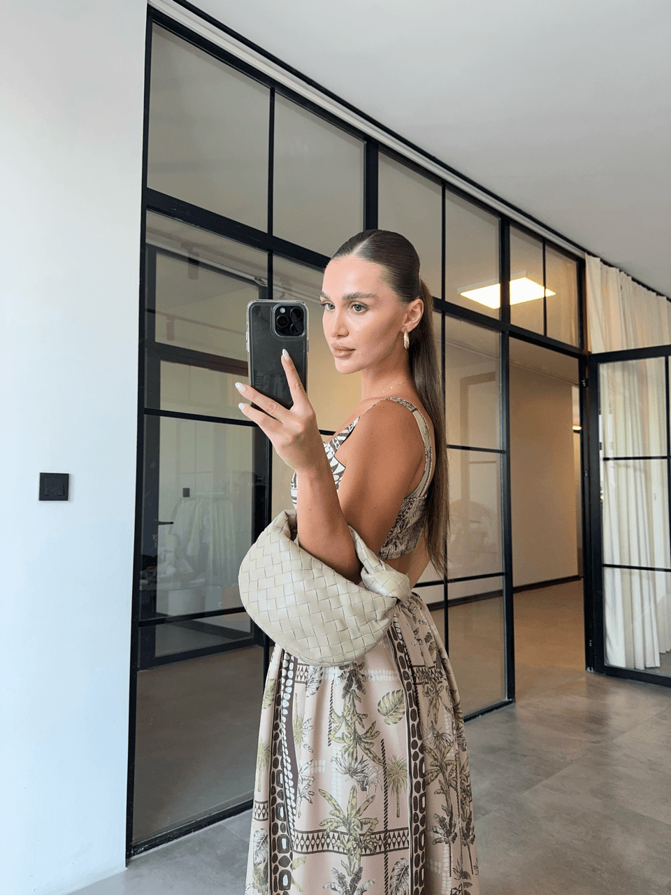 THICK STRAP CROP MAXI SKIRT BROWN PATTERNED SUIT