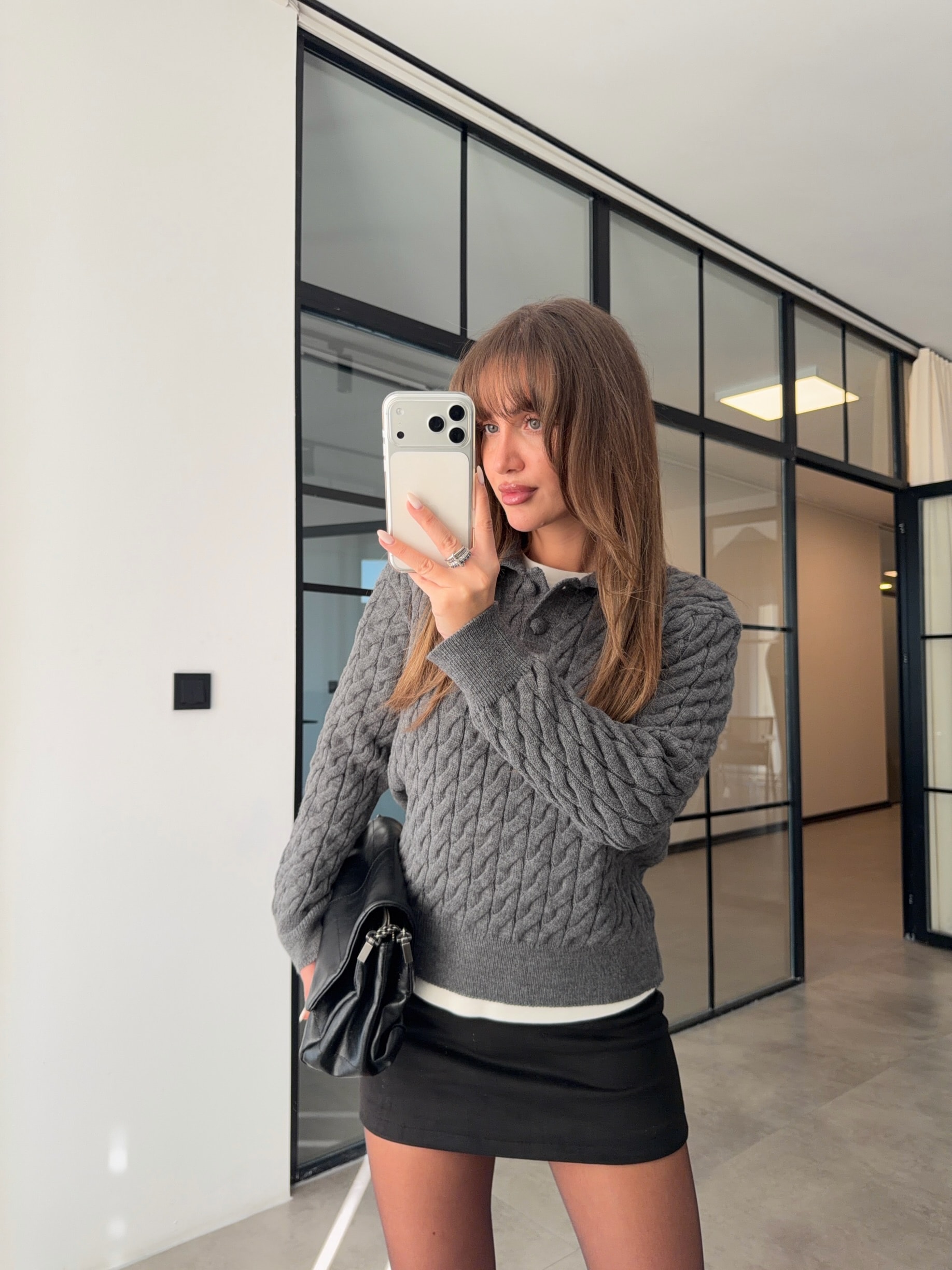 SAÇ ÖRGÜ POLO YAKA ANTRASİT KAZAK