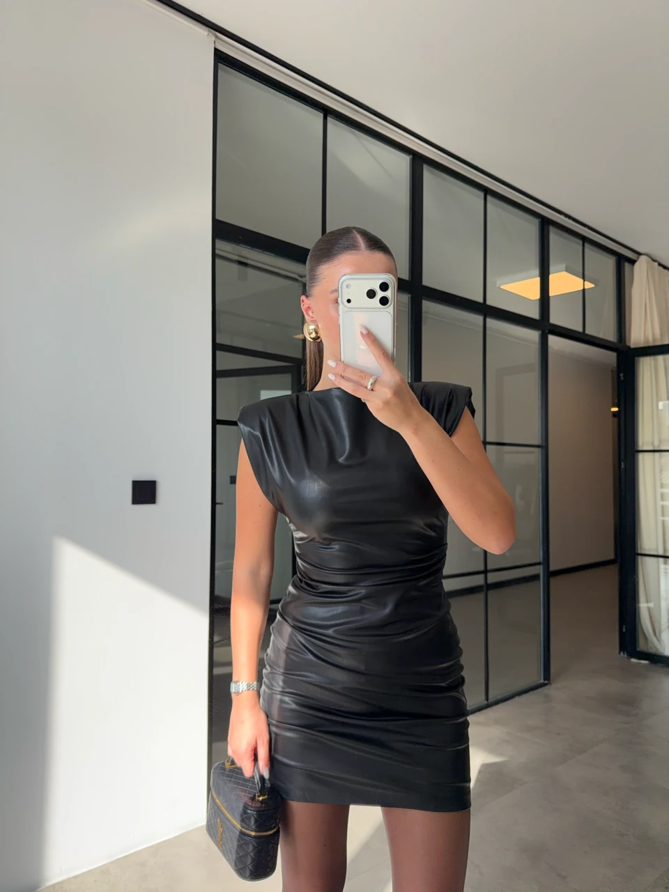 VATKALI SIFIR KOL DERİ ELBİSE