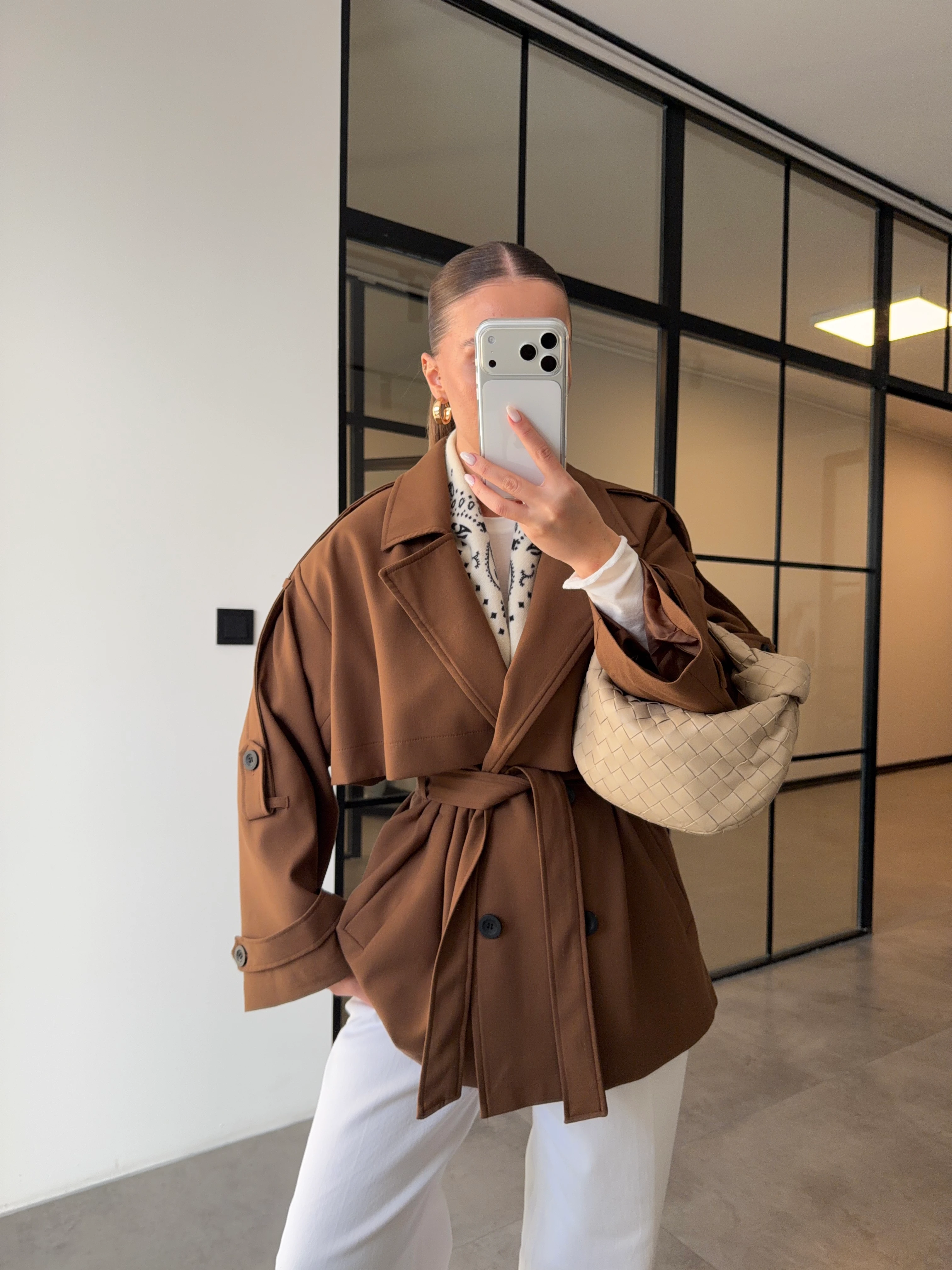 OVERSİZE ARA BOY AÇIK KAHVE TRENÇKOT