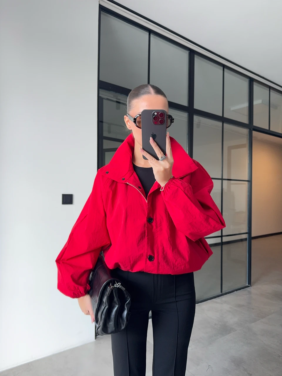 KIRMIZI DİK YAKA BOMBER CEKET