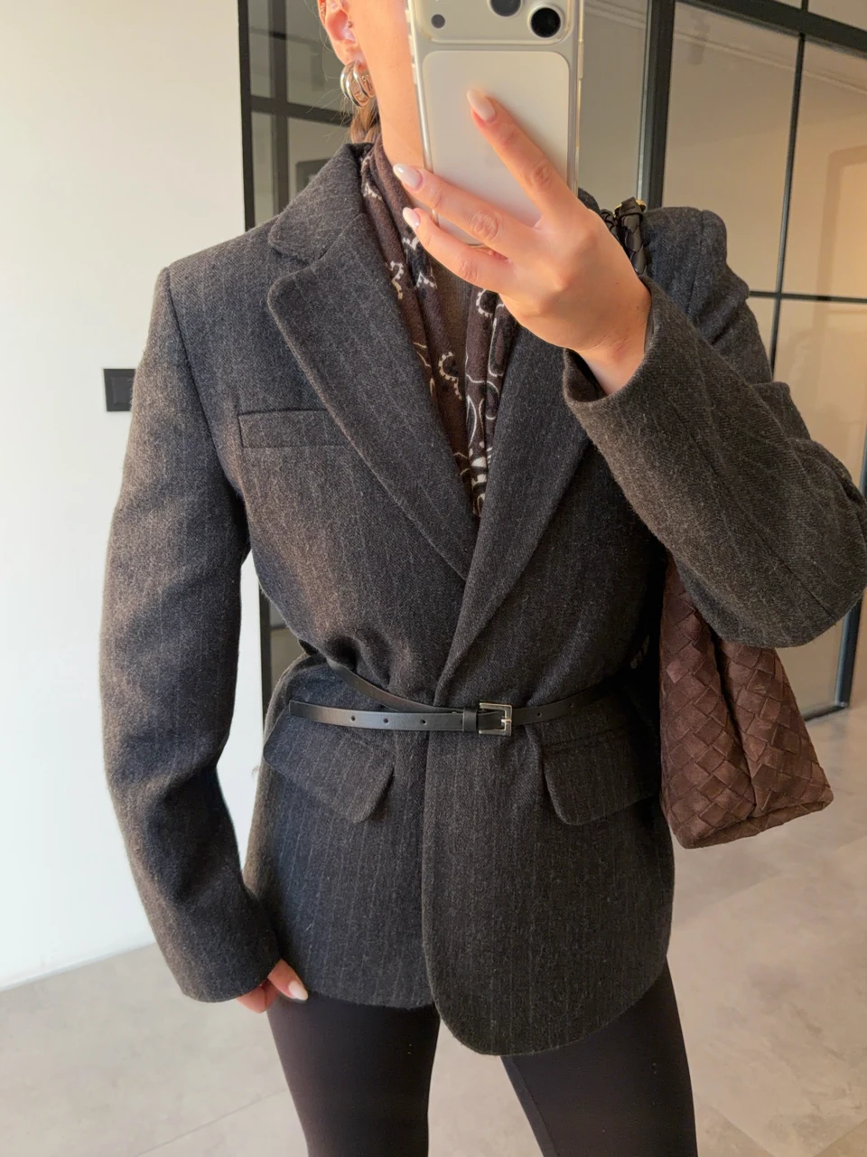 ANTRASİT ÇİZGİLİ KEMERLİ KAŞE CEKET