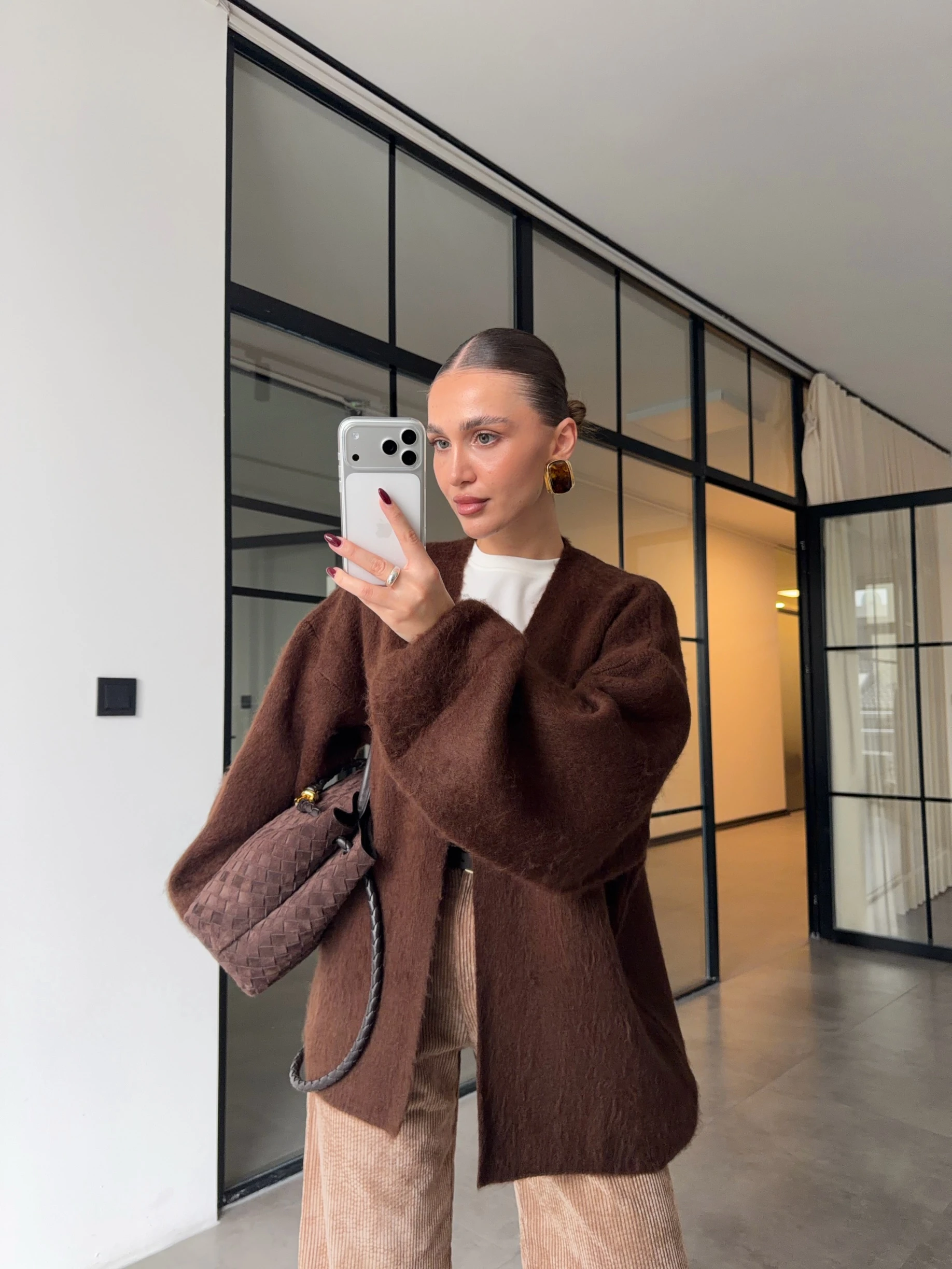 BALON KOL ŞARDONLU KAHVERENGİ HIRKA