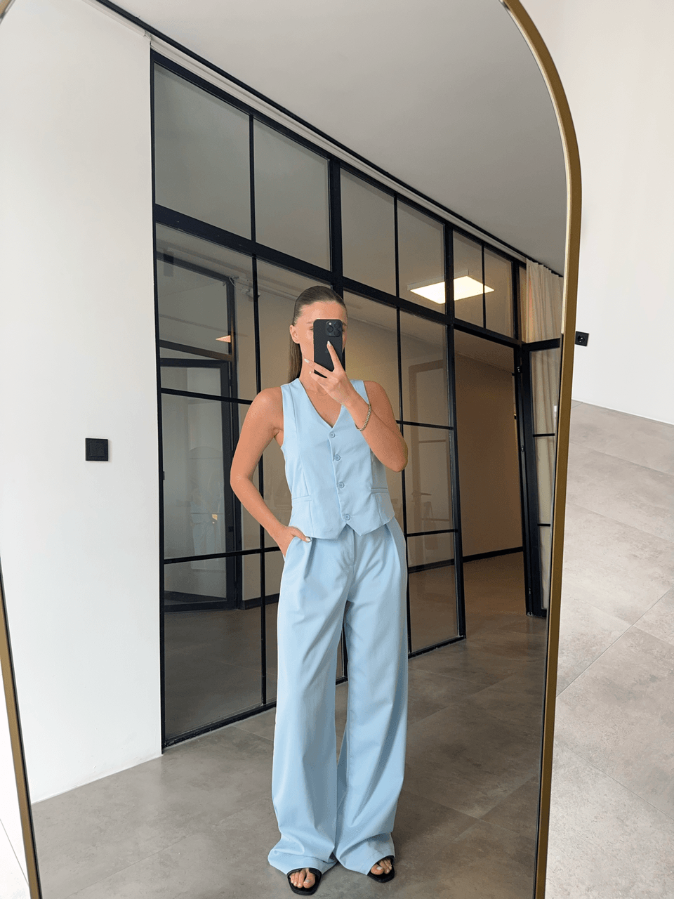 BEBE MAVİ YELEK PALAZZO TAKIM