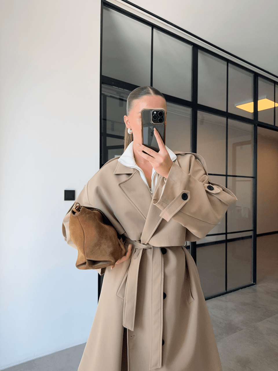 DÜŞÜK OMUZ OVERSİZE CAMEL TRENÇKOT