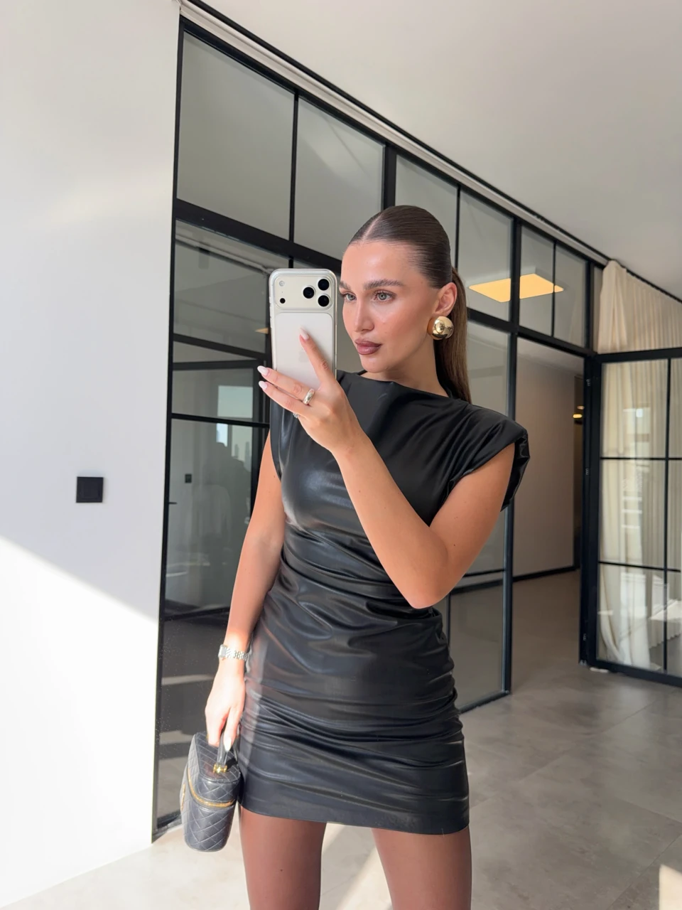 VATKALI SIFIR KOL DERİ ELBİSE