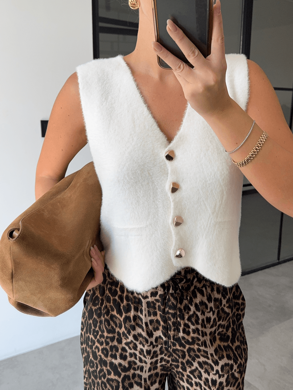 DUBLE PAÇA BELİ LASTİKLİ LEOPAR PANTOLON 