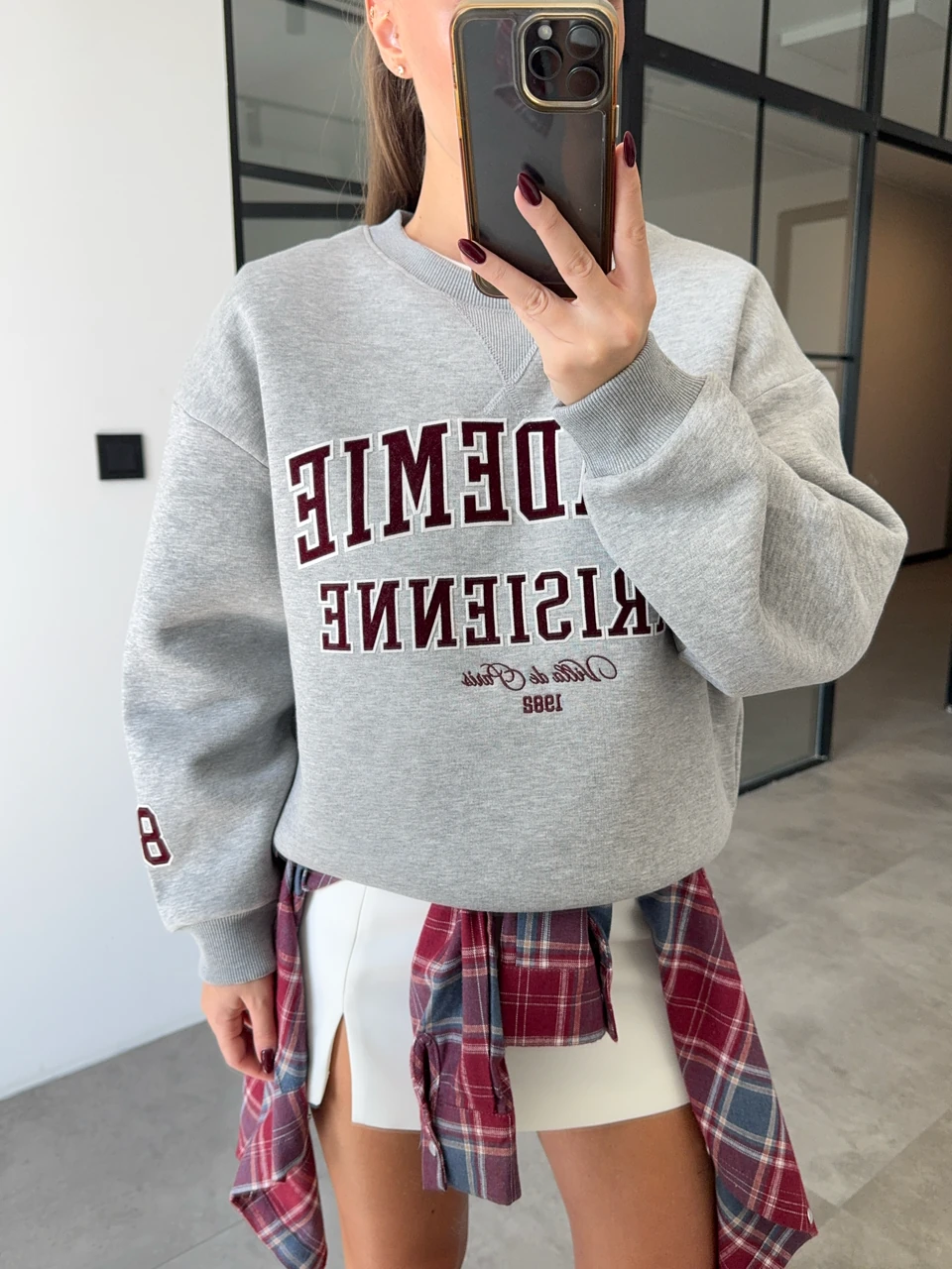 İÇİ ŞARDONLU OVERSİZE BASKILI GRİ SWEATSHİRT