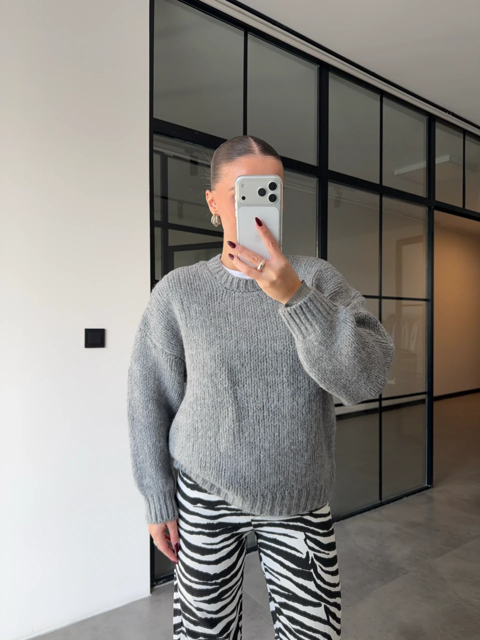 BİSİKLET YAKA KALIN ÖRGÜ GRİ KAZAK