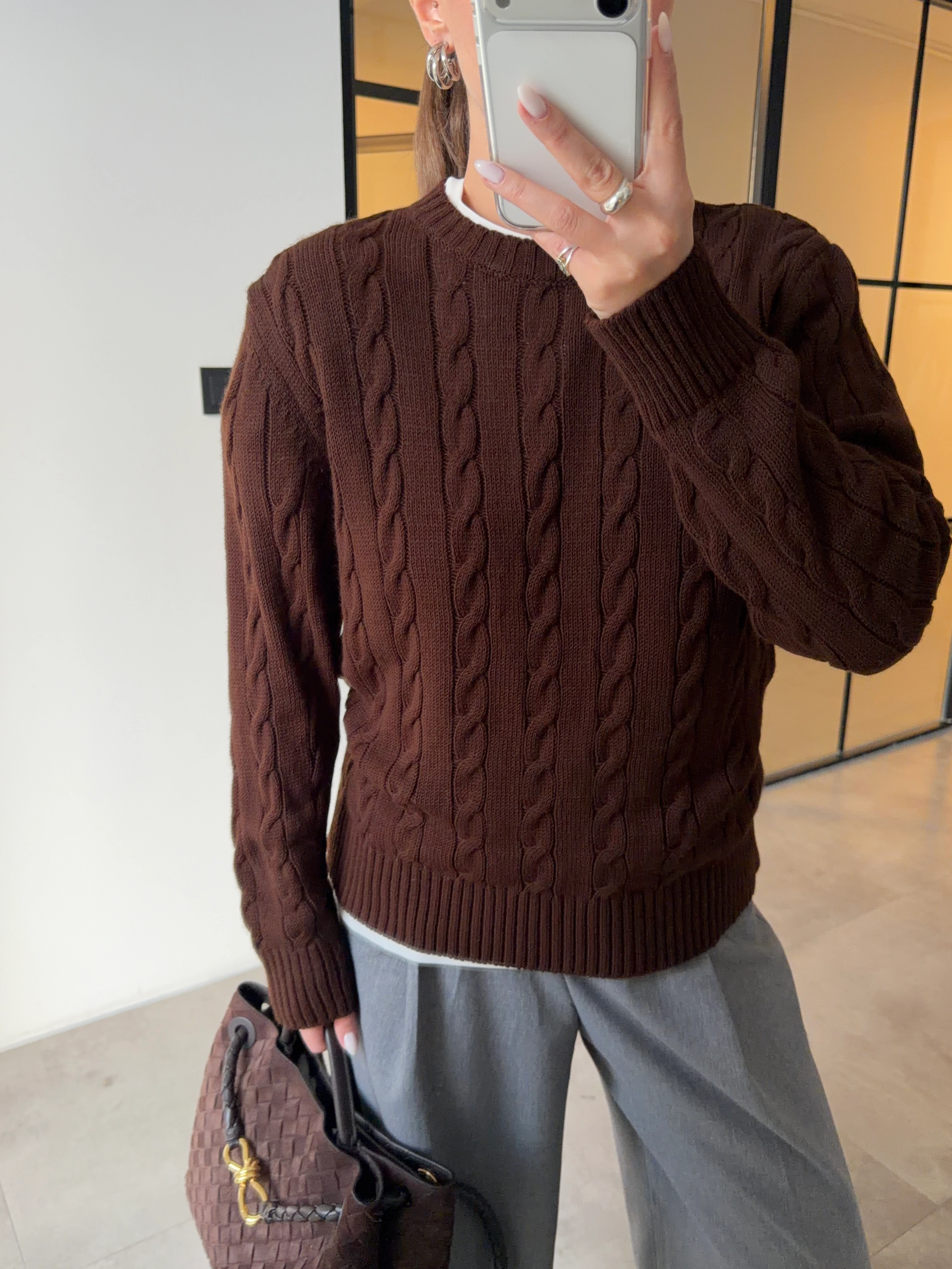 SAÇ ÖRGÜ KAHVERENGİ TRİKO KAZAK