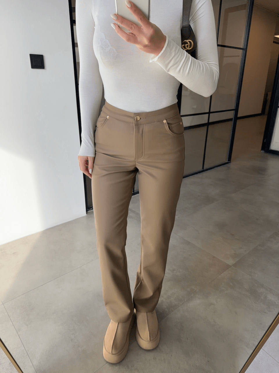 YÜKSEK BEL VİZON DERİ PANTOLON