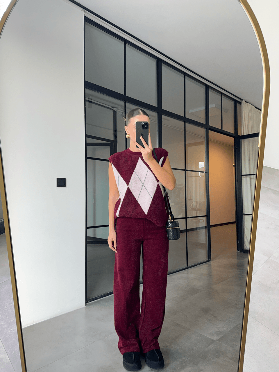 PELUŞ DOKULU BORDO TRİKO PANTOLON