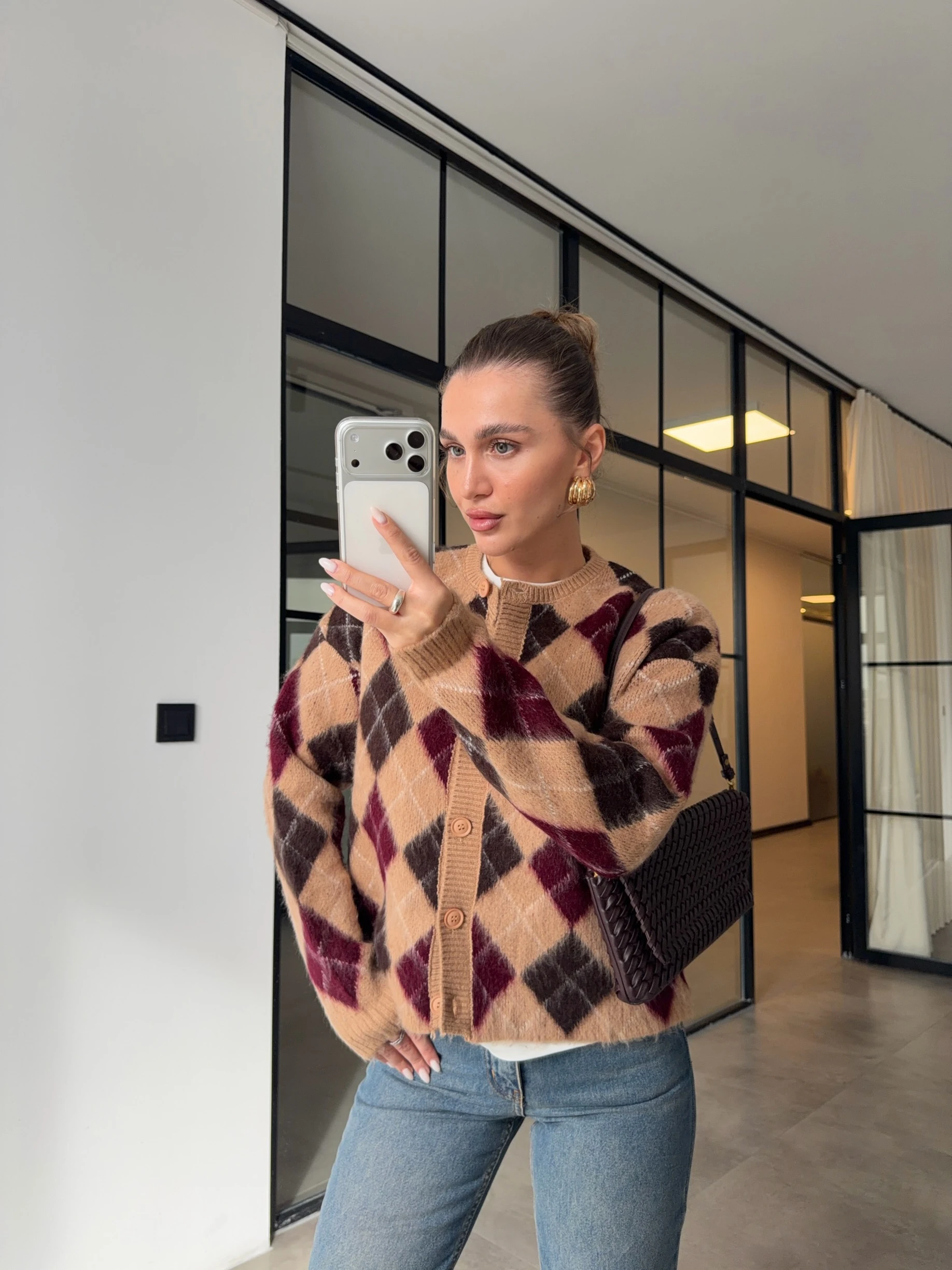 BAKLAVA DESENLİ ŞARDONLU CAMEL HIRKA