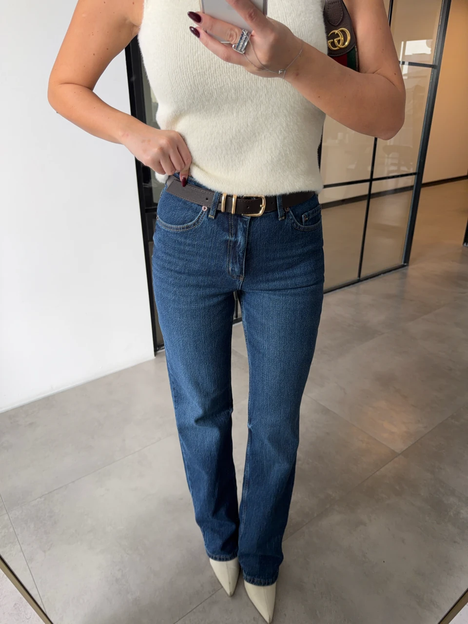 YÜKSEK BEL KOYU MAVİ LİKRALI STRAİGHT JEAN