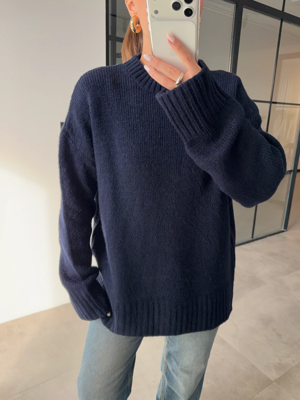 BİSİKLET YAKA OVERSİZE LACİVERT KAZAK