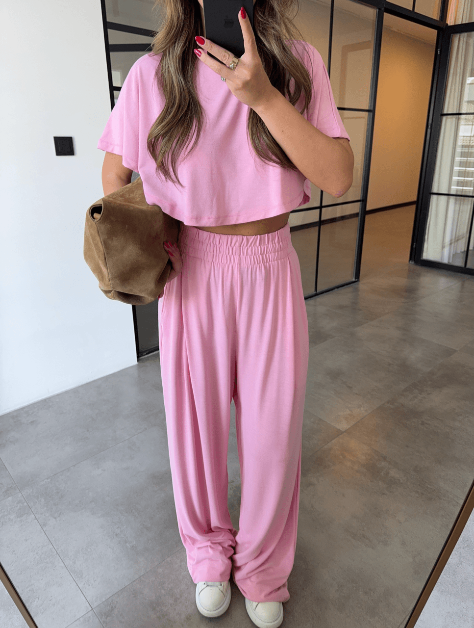 MODAL KUMAŞ PEMBE BOL PAÇA EŞOFMAN 