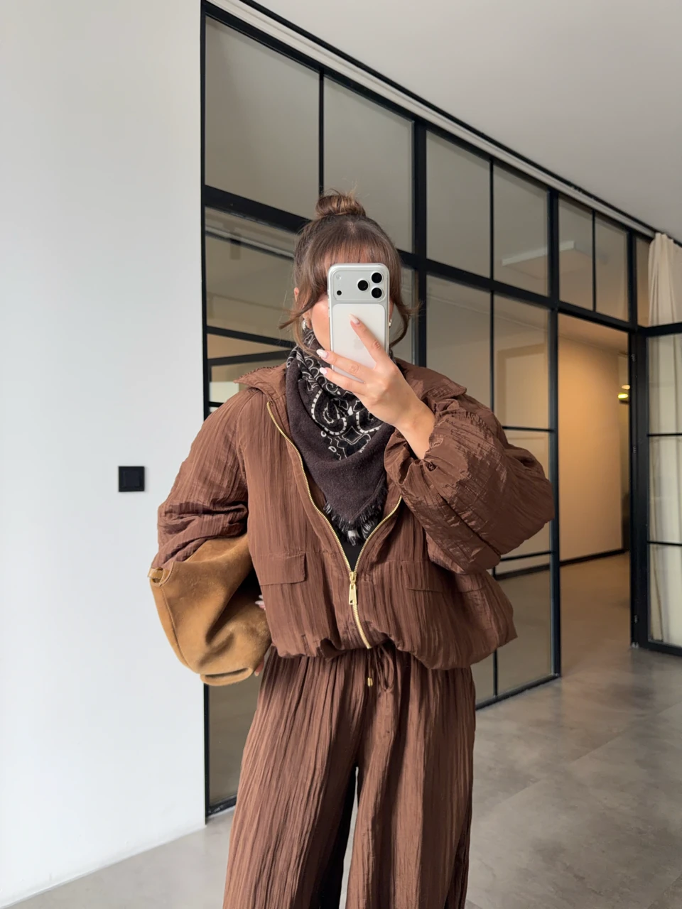 ŞİŞME MONT PAÇA DÜĞMELİ PANTOLON TAKIM - Kahverengi