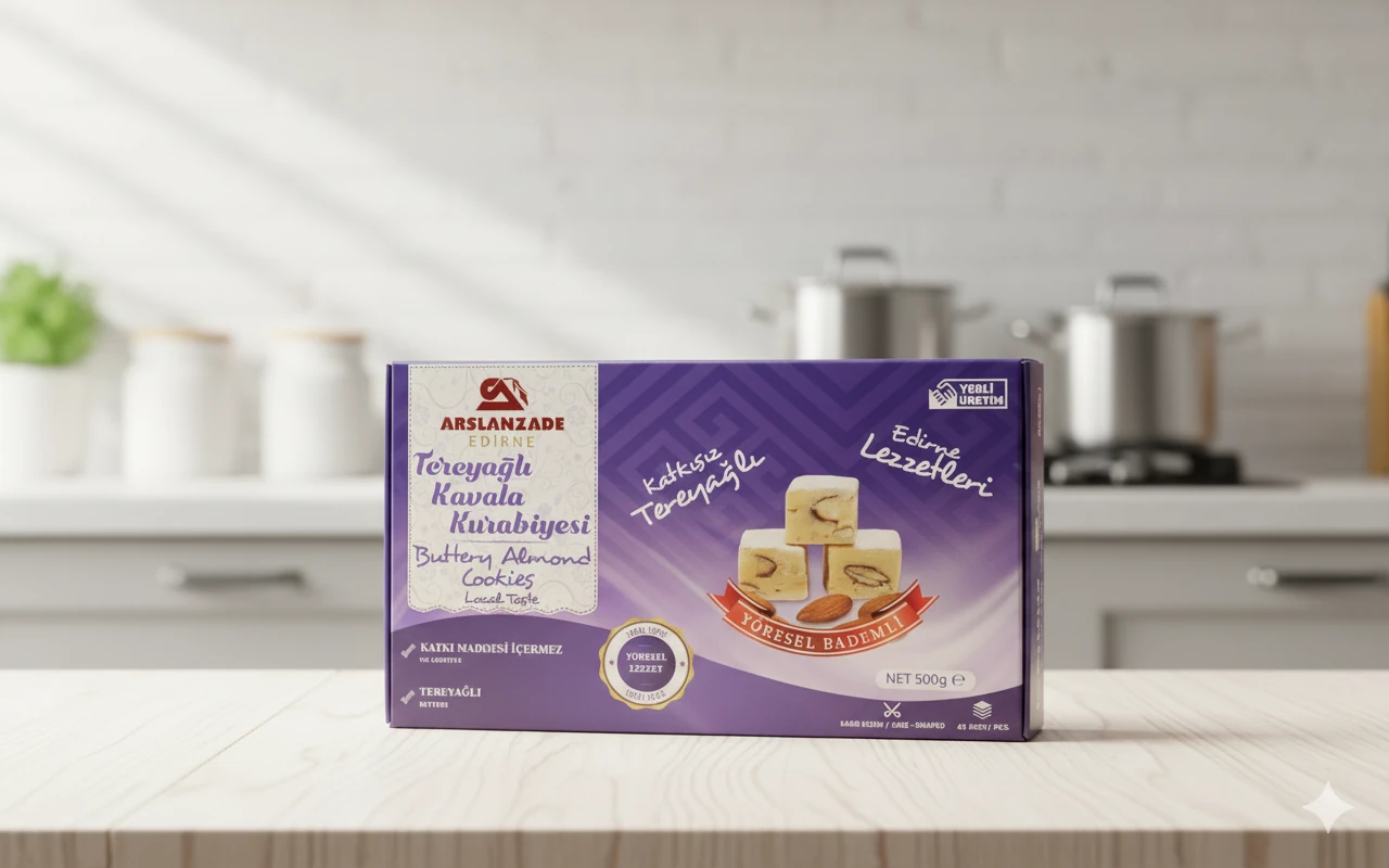 %100 Tereyağlı Pudra Şekersiz Kavala Kurabiyesi 3x500 Gr