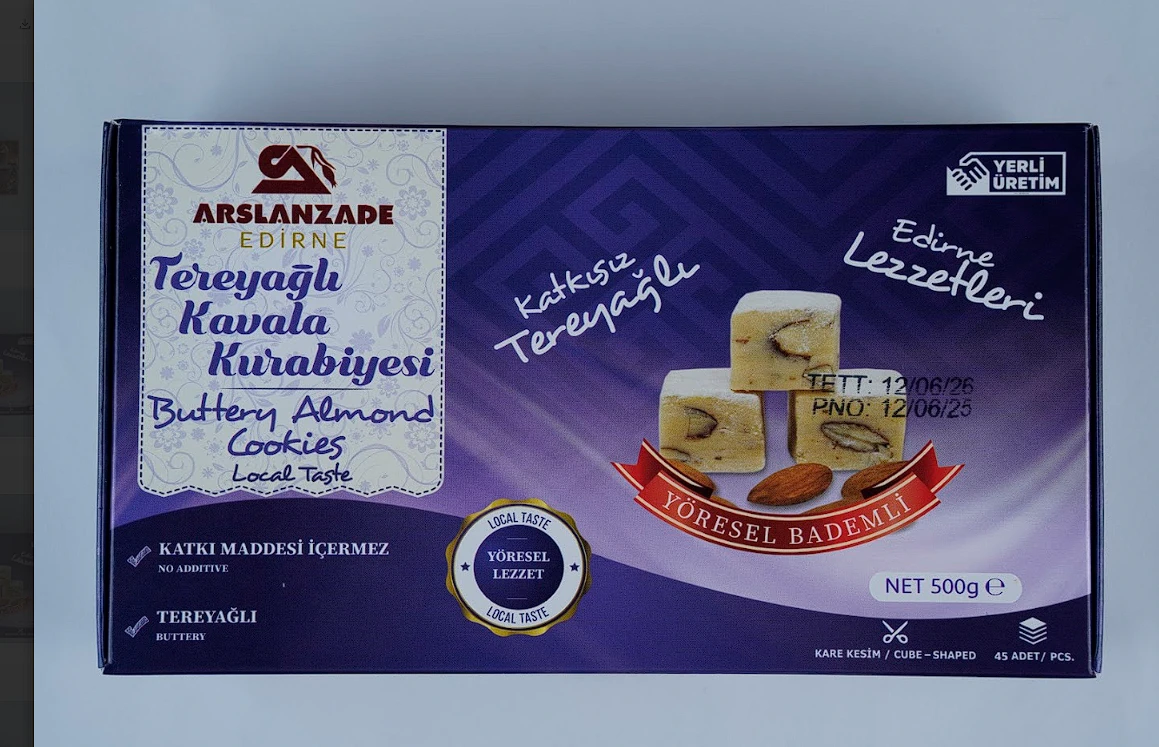 %100 Tereyağlı Pudra Şekersiz Kavala Kurabiyesi 3x500 Gr