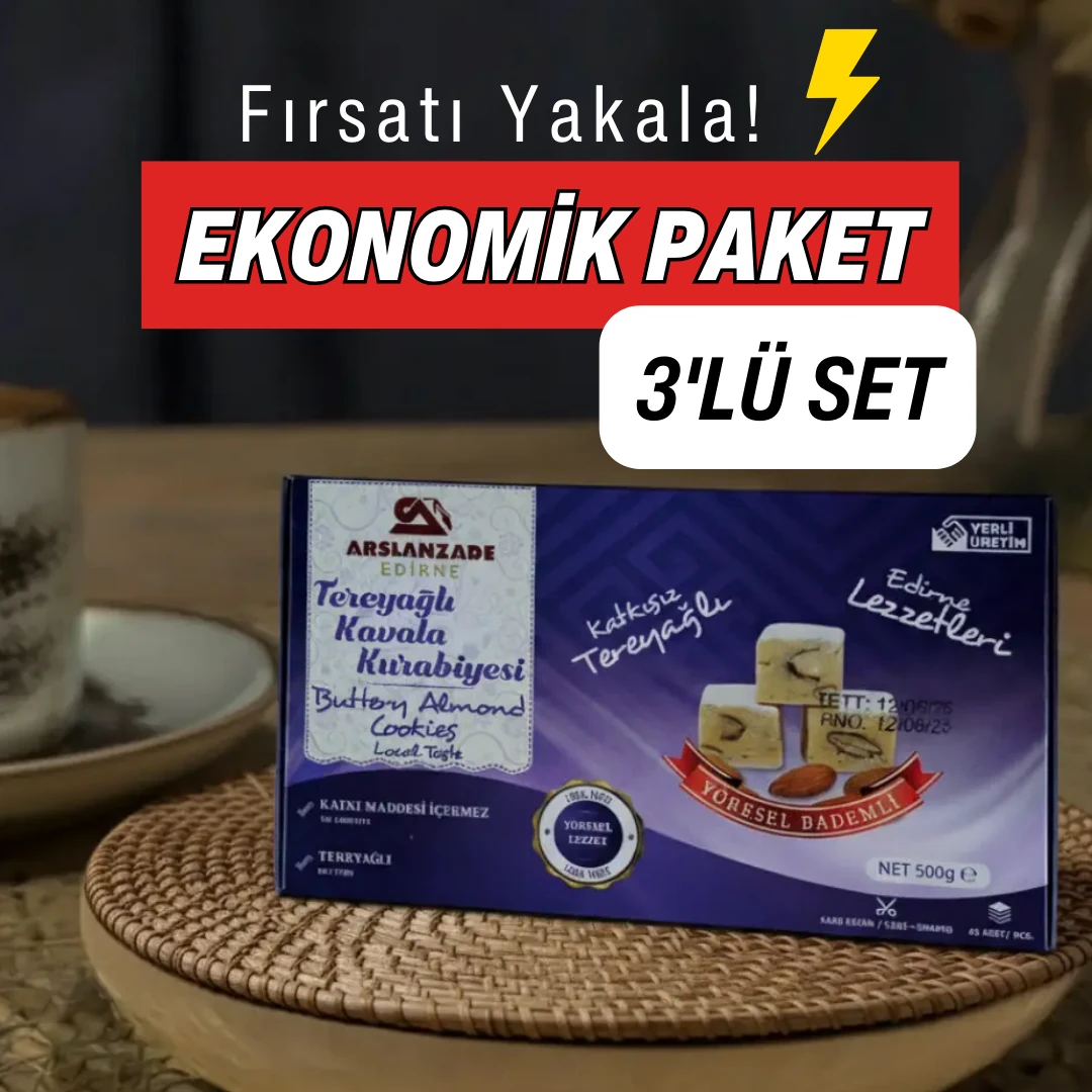 %100 Tereyağlı Pudra Şekersiz Kavala Kurabiyesi 3x500 Gr