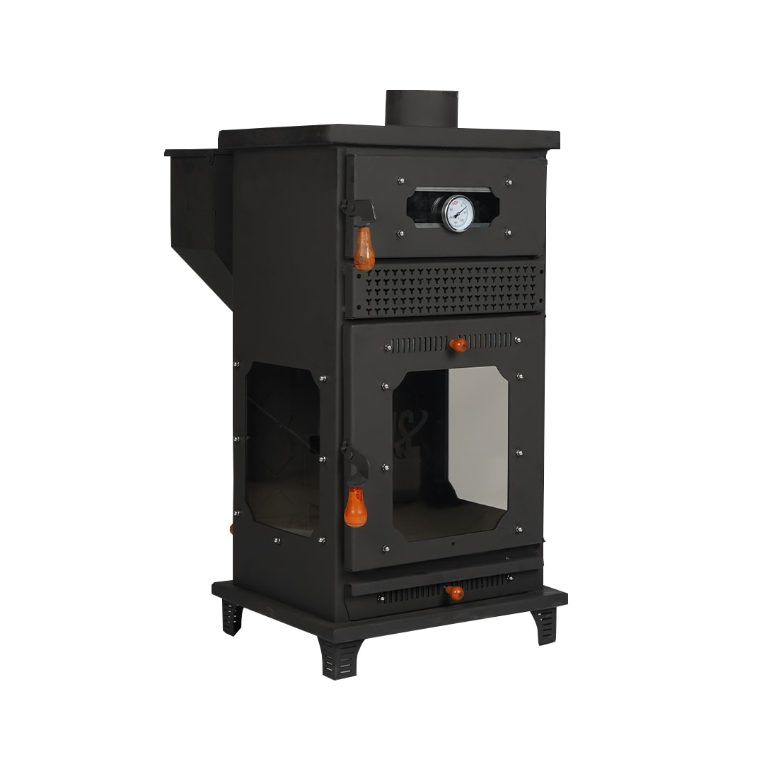 Manuel Fanlı Fırınlı Odunlu 3 Camlı Şömine Tipi Pelet Soba