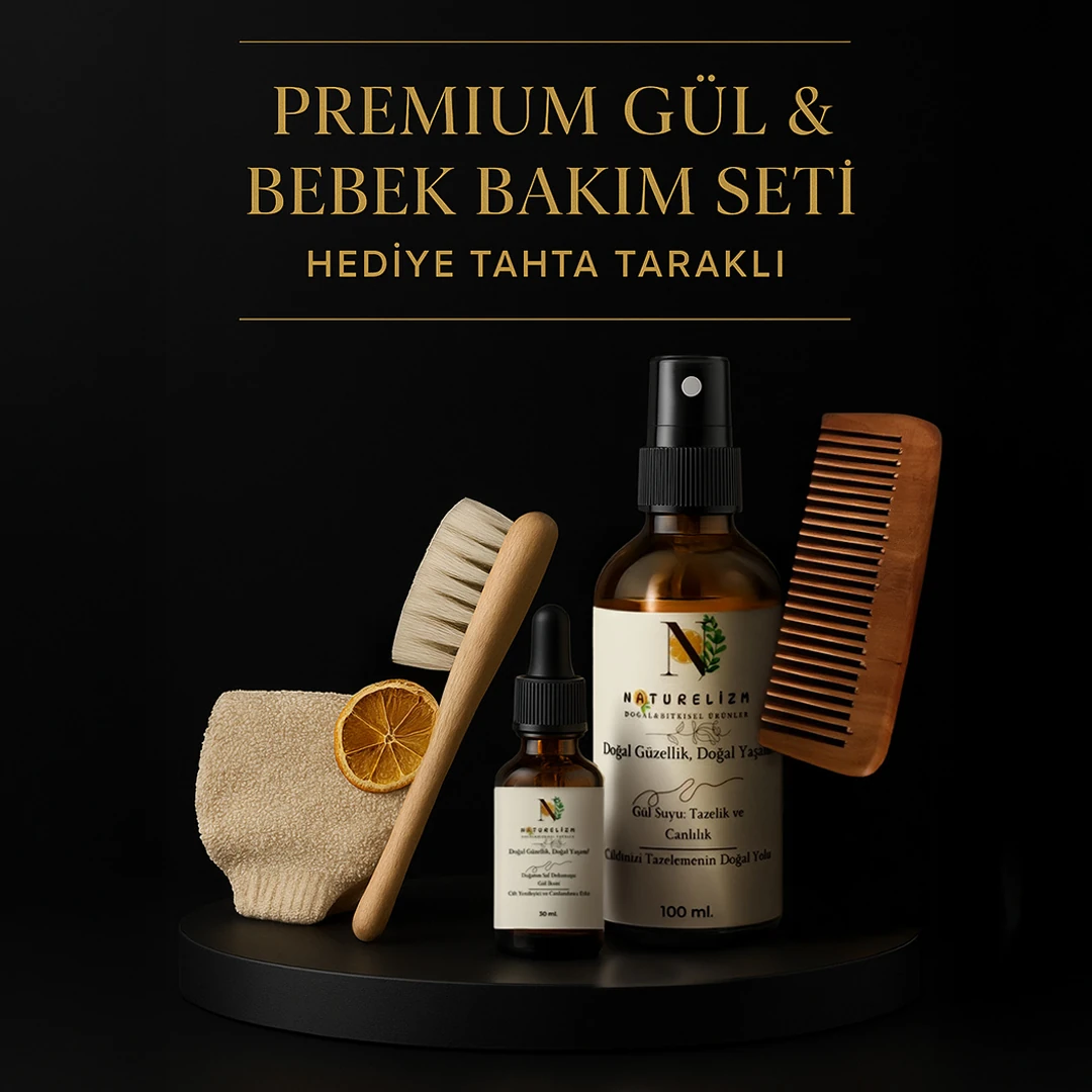 Premium Gül & Bebek Bakım Seti – Hediye Tahta Taraklı