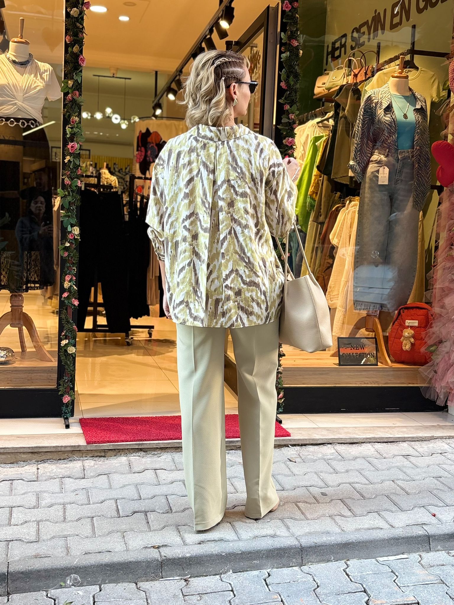 Haki desenli oversize gömlek