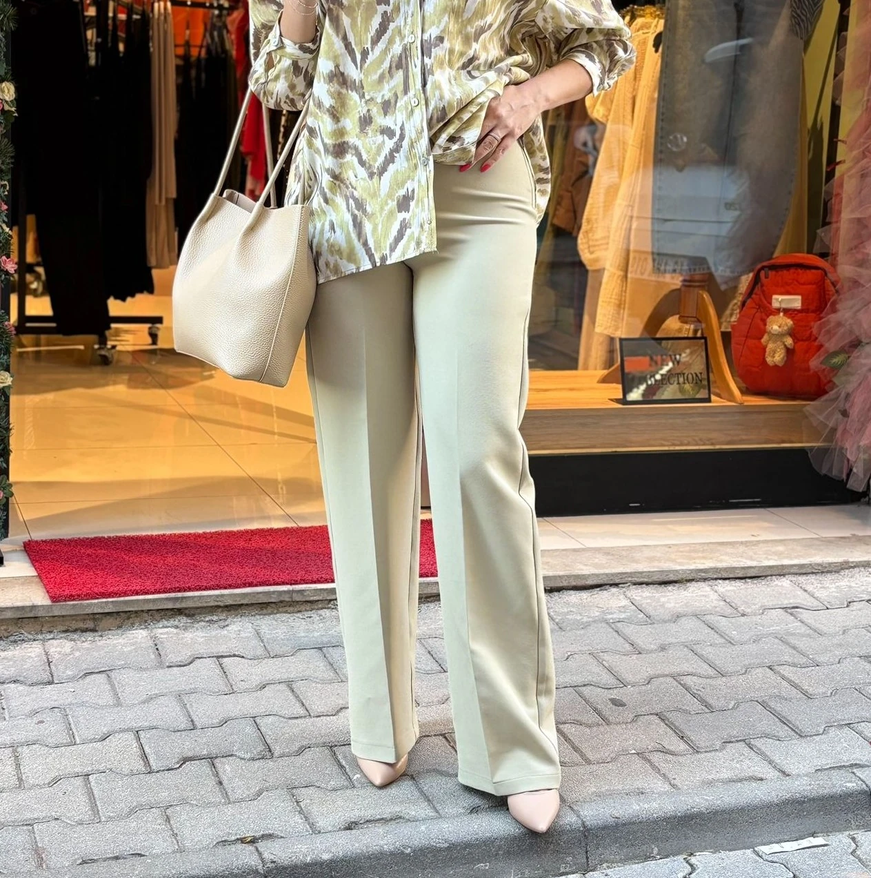 Palazzo kumaş pantolon - Köpük Yeşili