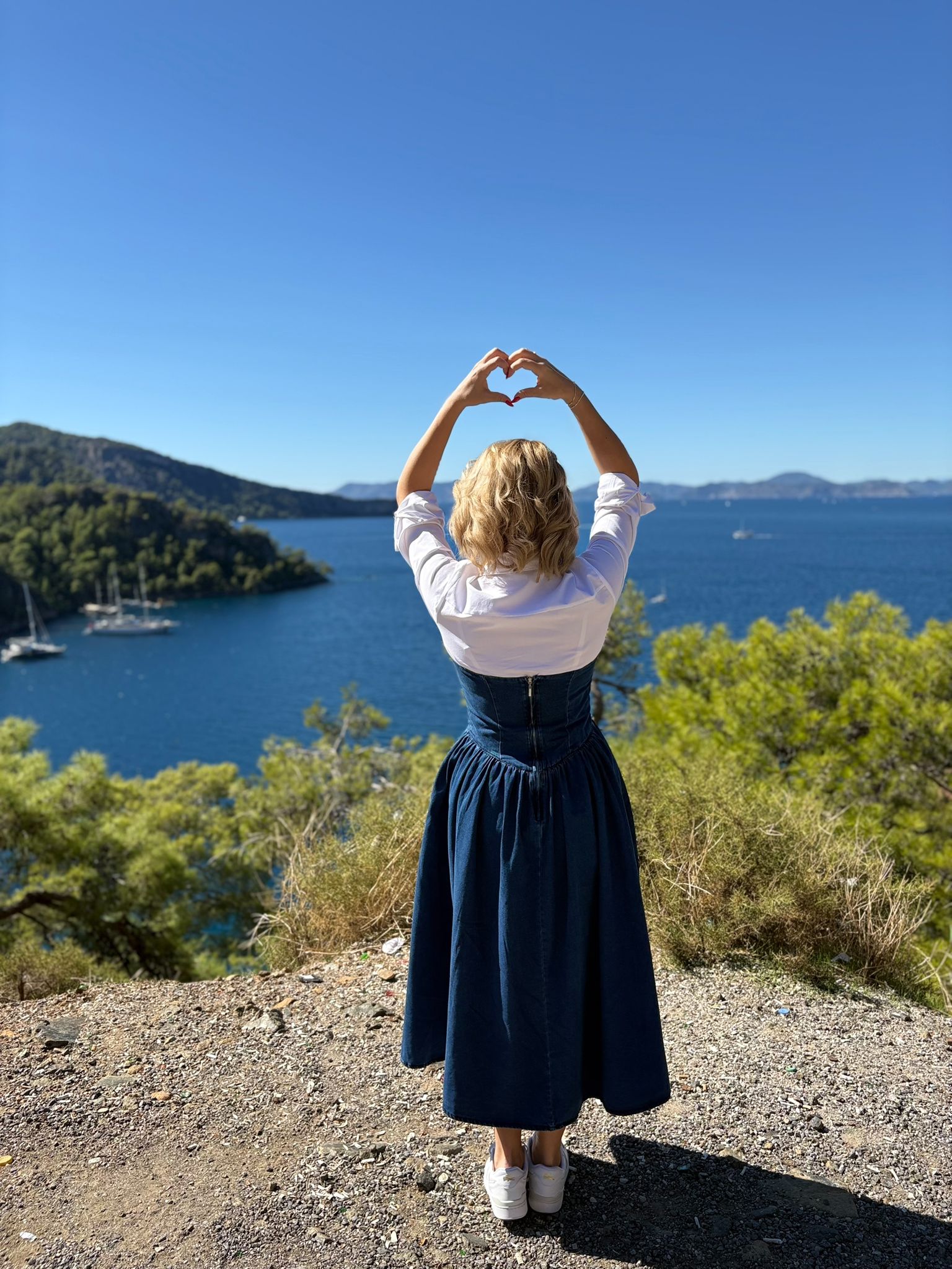 Straplez denim midi elbise