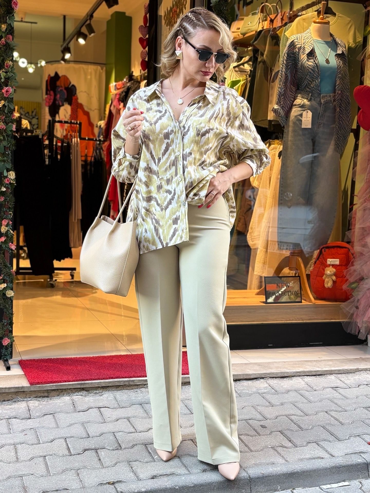 Haki desenli oversize gömlek